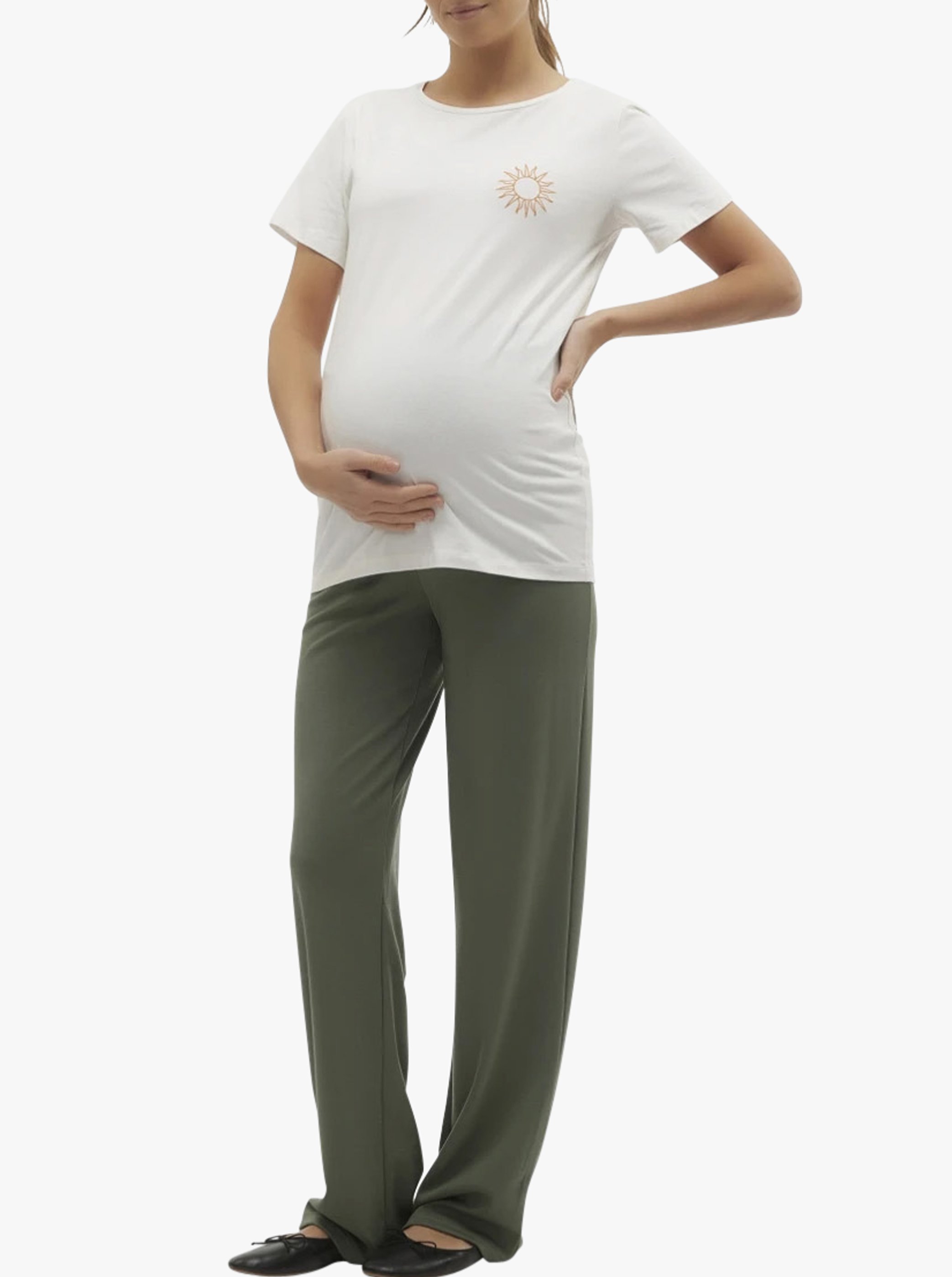 Straight organic cotton-blend round-neck T-shirt MAMALICIOUS White