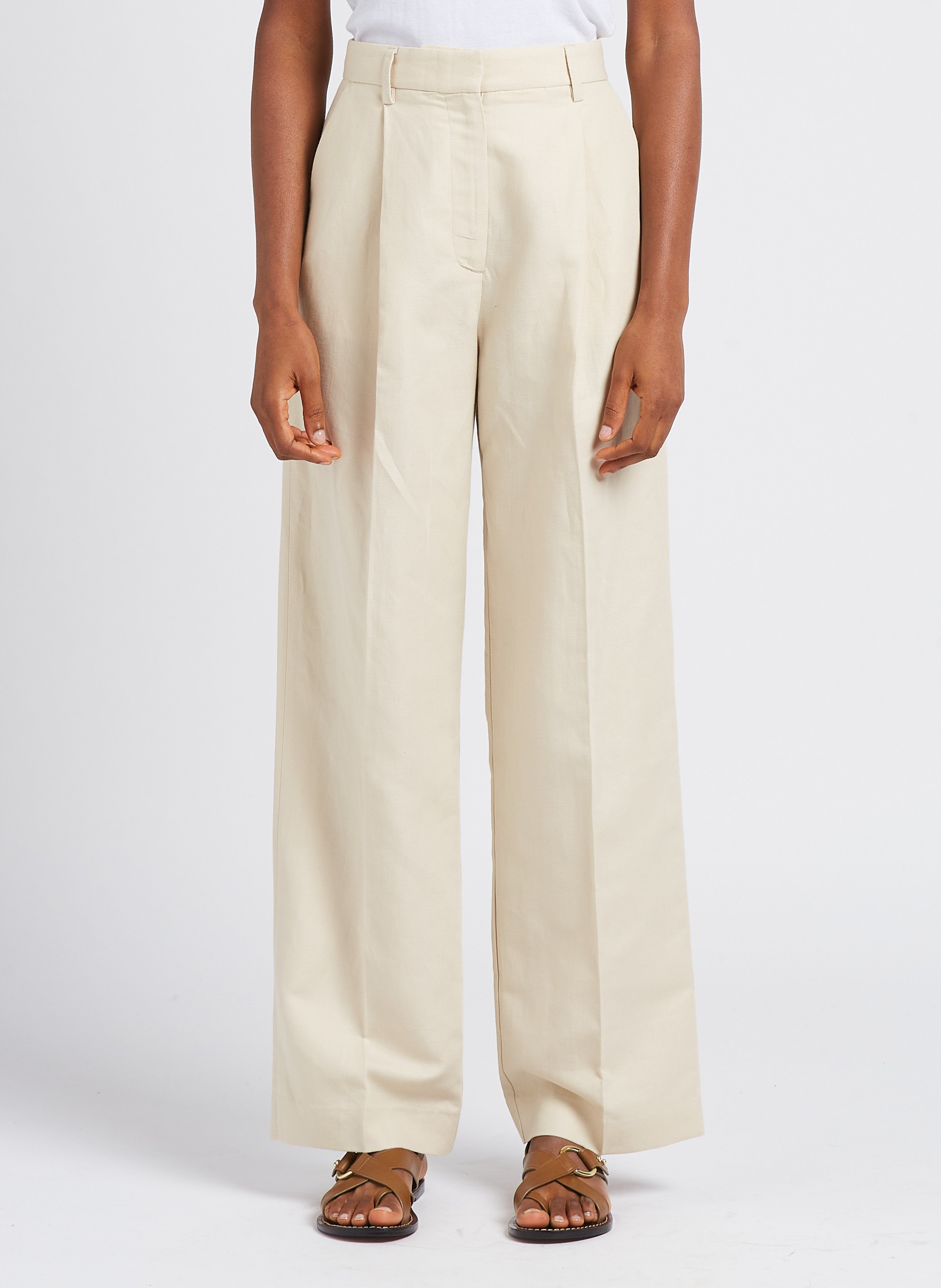 Pantalon droit en lin et coton  POMANDERE Blanc