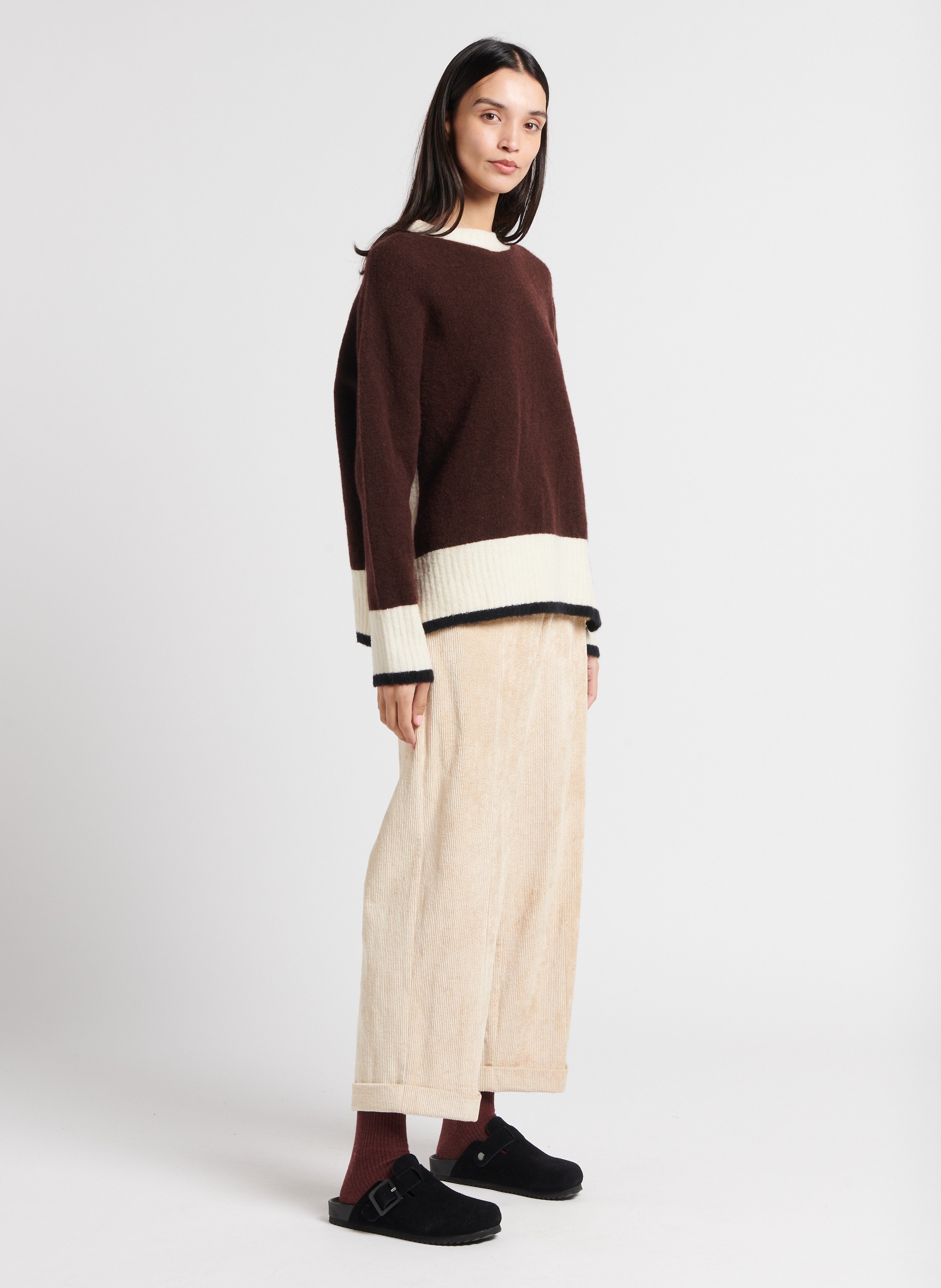 Pantalon large en coton mélangé MOMONI Beige