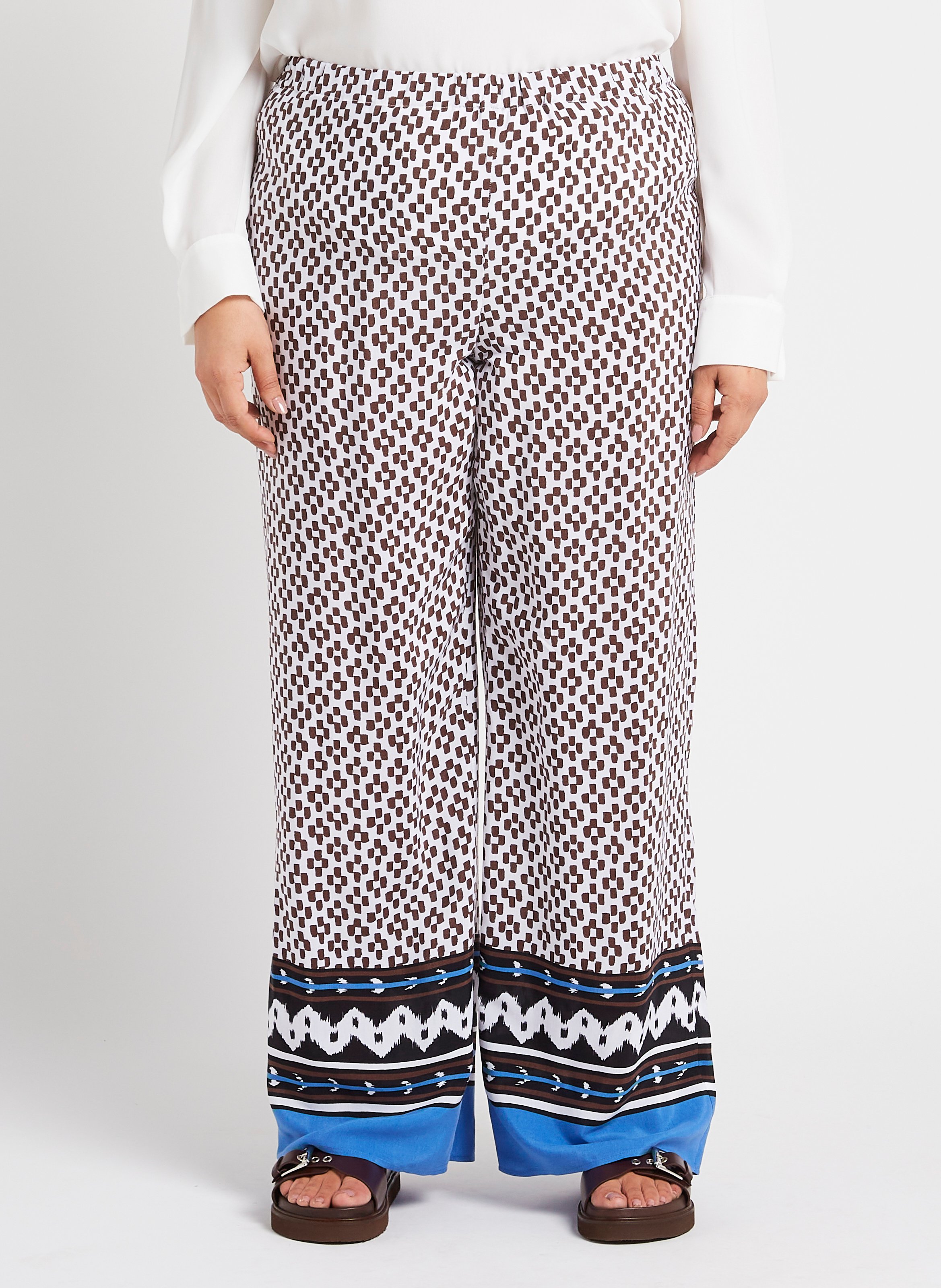 Pantalon large imprimé PERSONA by Marina Rinaldi Blanc