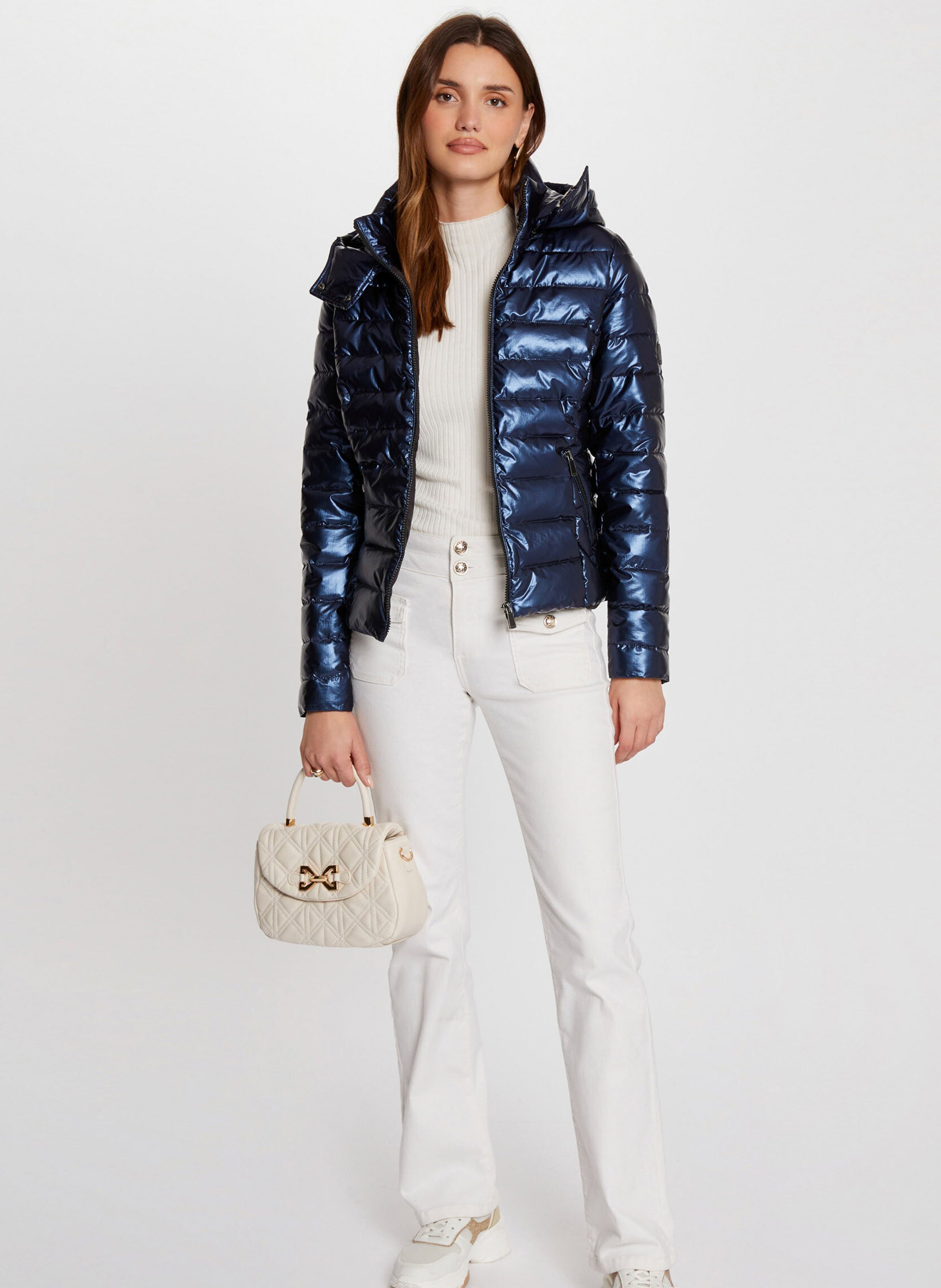 Getailleerde metallic donsjas MORGAN Blauw