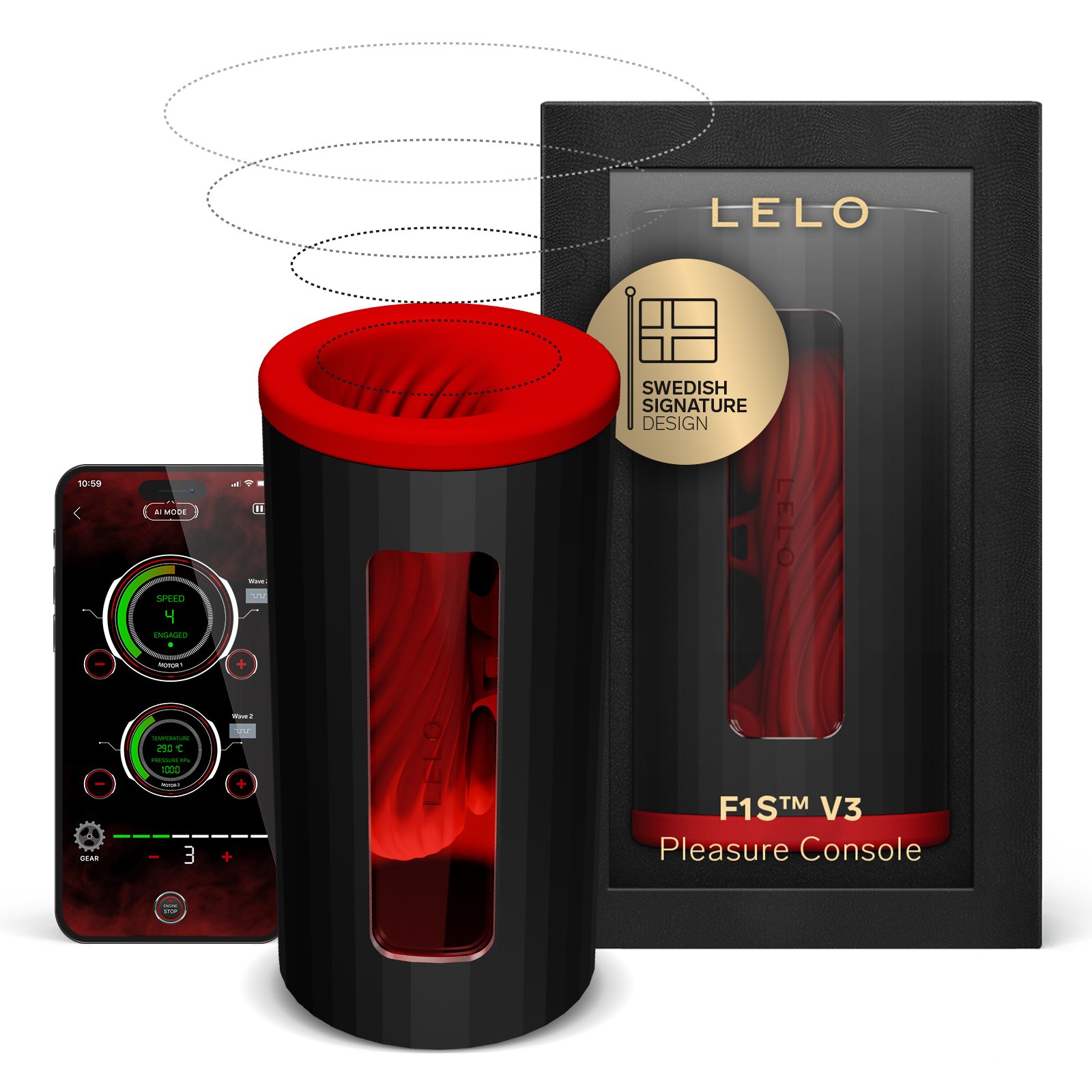 Men's masturbator with Bluetooth application, Lelo F1S V3 LELO Red