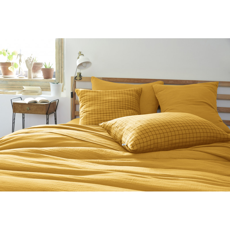 Taie d'oreiller percale de coton L'EFFET PAPILLON Jaune