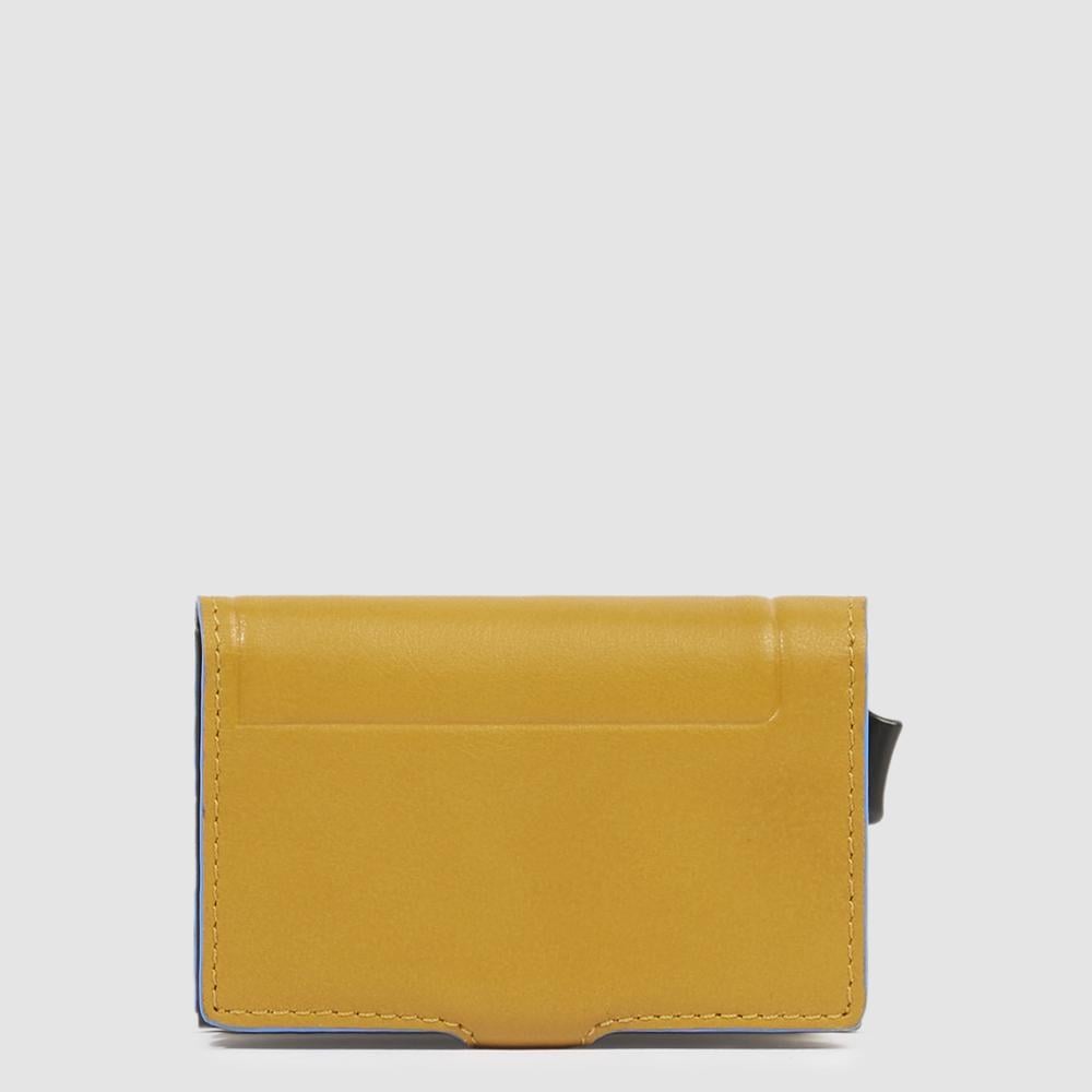 Automatic flap card holder in leather and metal with RFID protection PIQUADRO Yellow