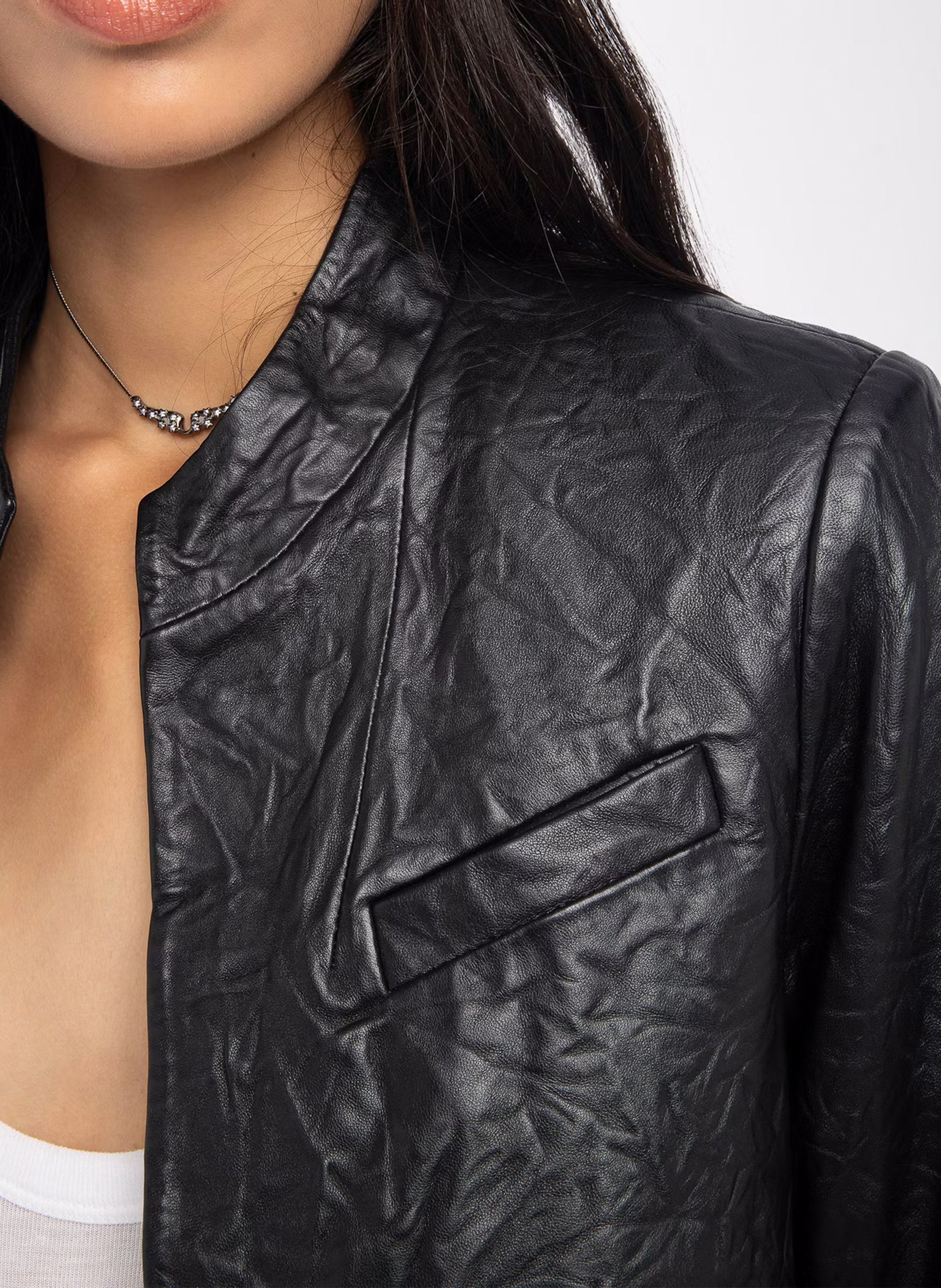 Blouson col rond en cuir ZADIG&VOLTAIRE Noir