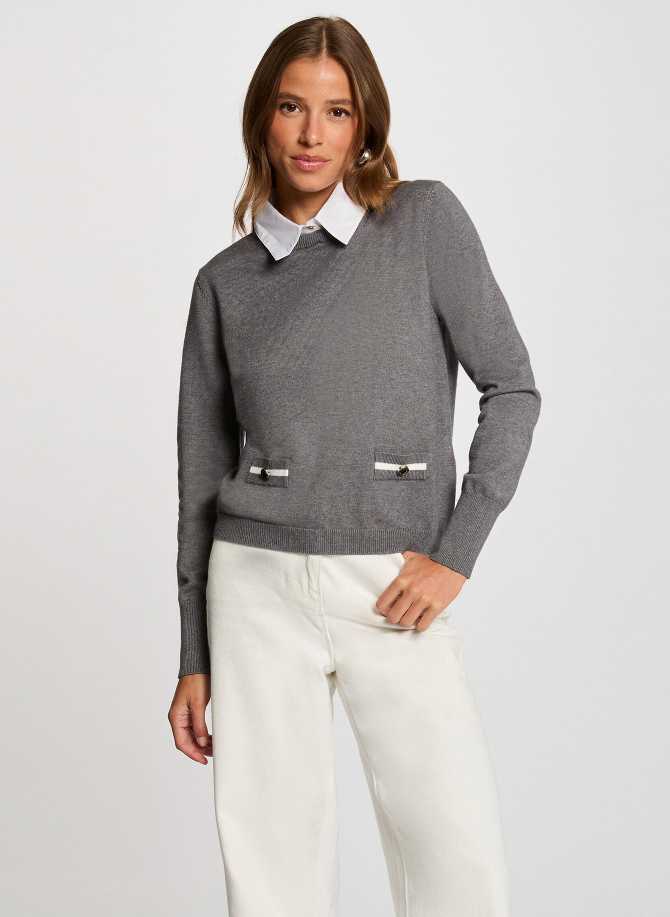 Pull col classique  MORGAN Gris