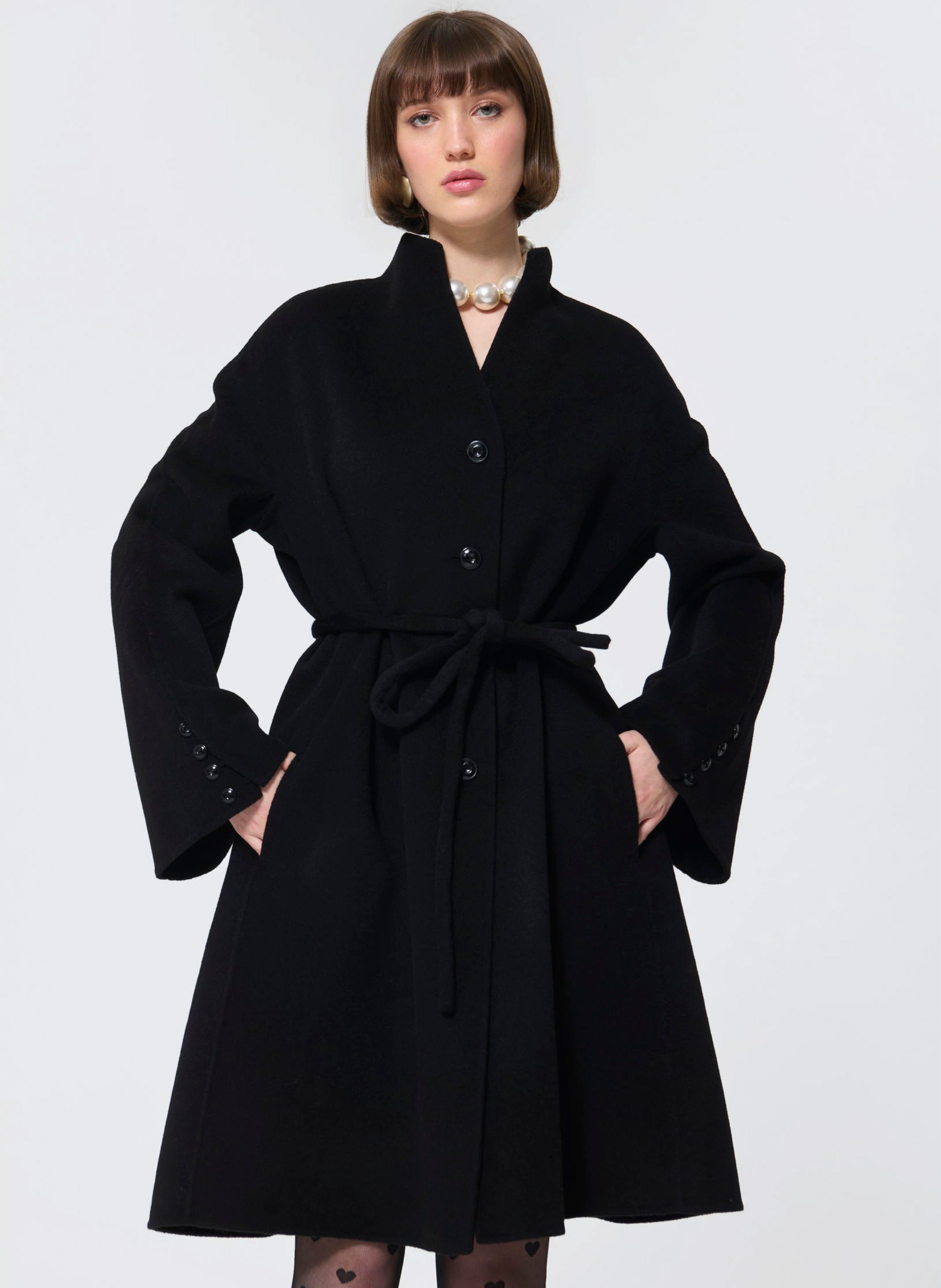 Cappotto a collo alto in misto lana TARA JARMON Nero