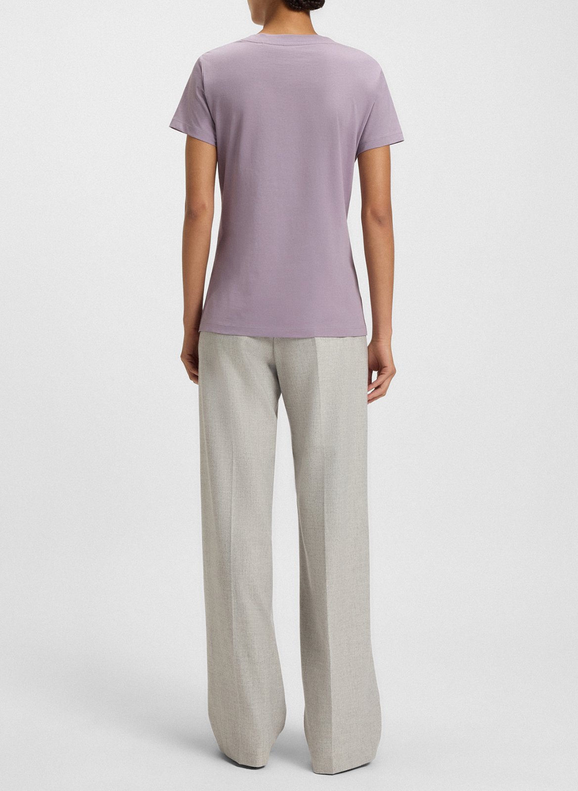 Tee-shirt droit col rond brodé en laine vierge BOSS Violet