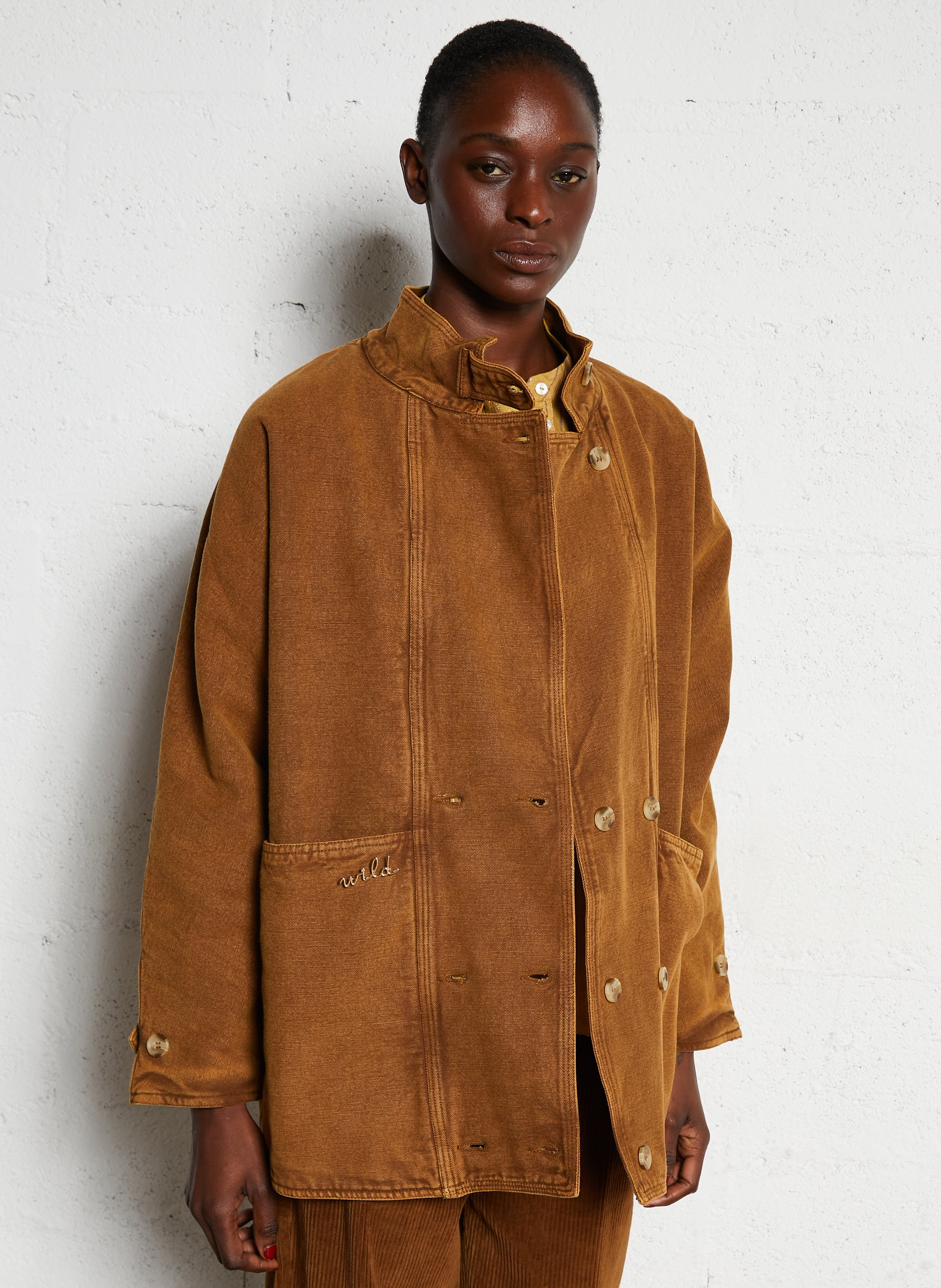 Manteau en denim col montant LEON & HARPER Marron