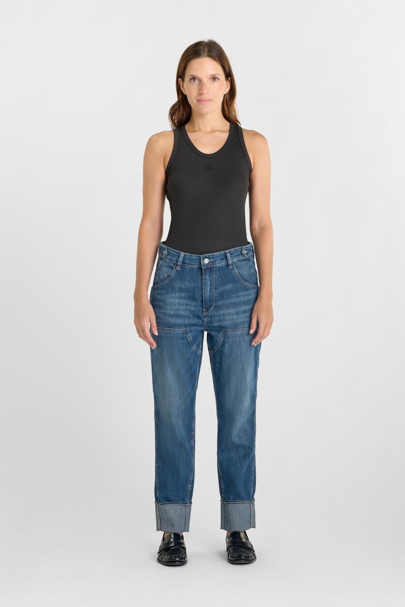 Loose, oversized girlfriend high-waisted jeans, length 34 LE TEMPS DES CERISES Blue
