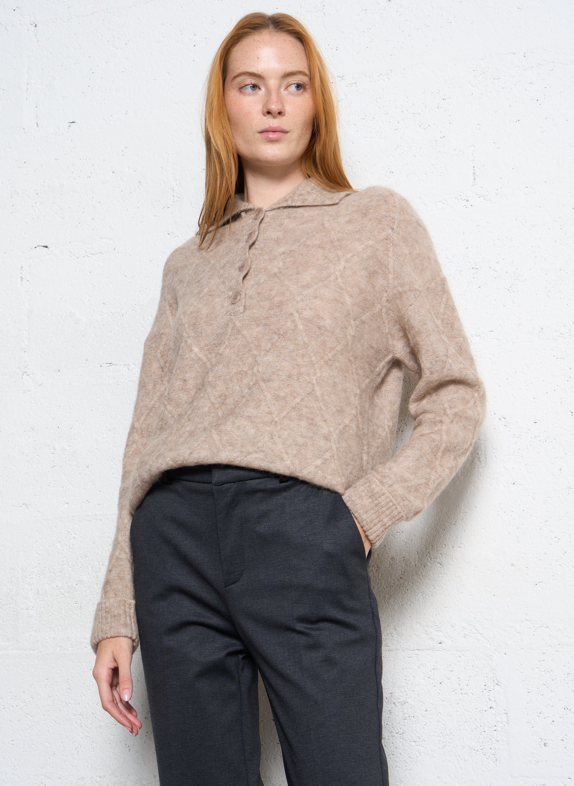 Gerader Pullover mit Polokragen aus Strick SUD EXPRESS Braun