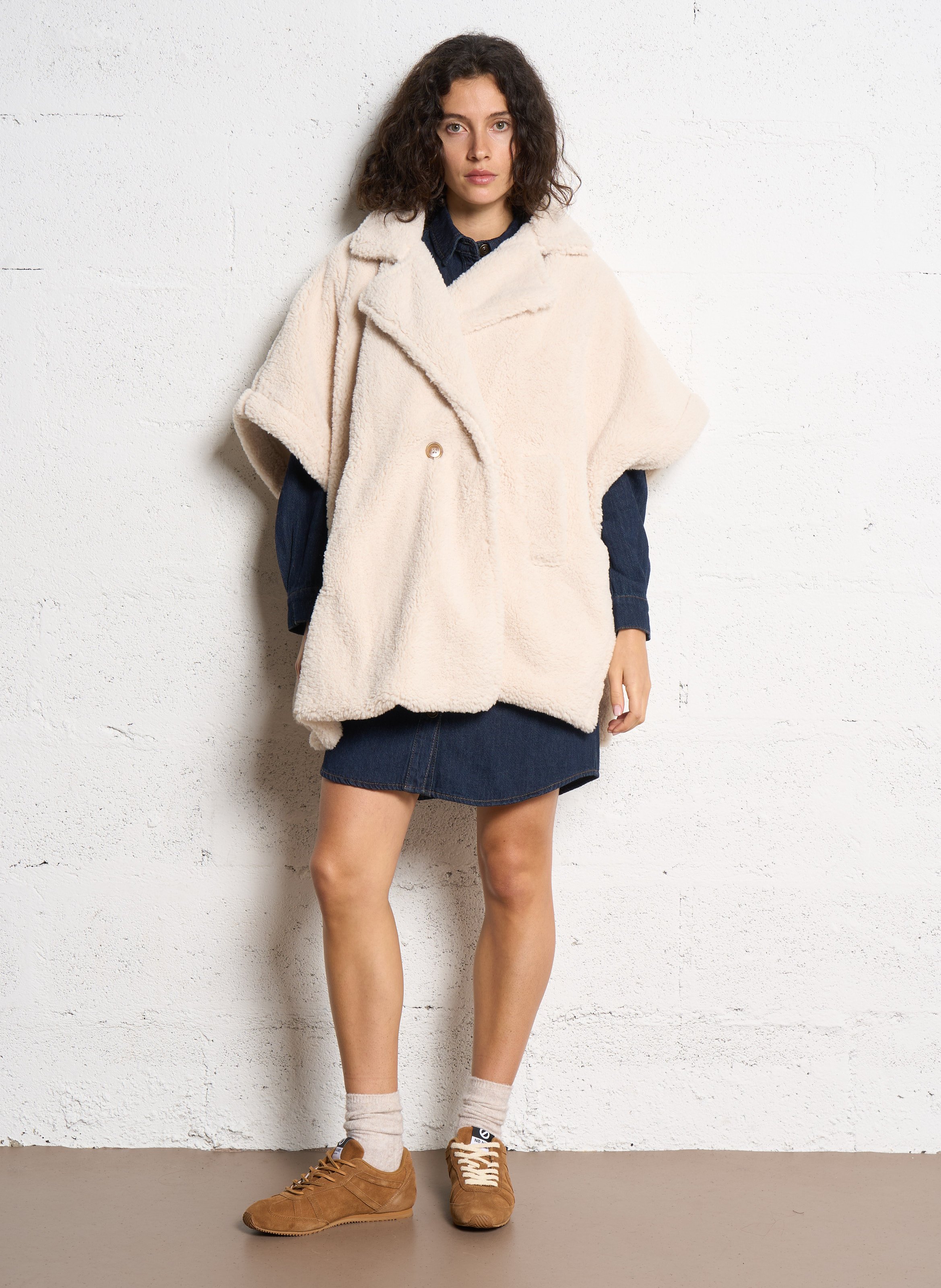 Oversized faux fur cape IKKS Beige