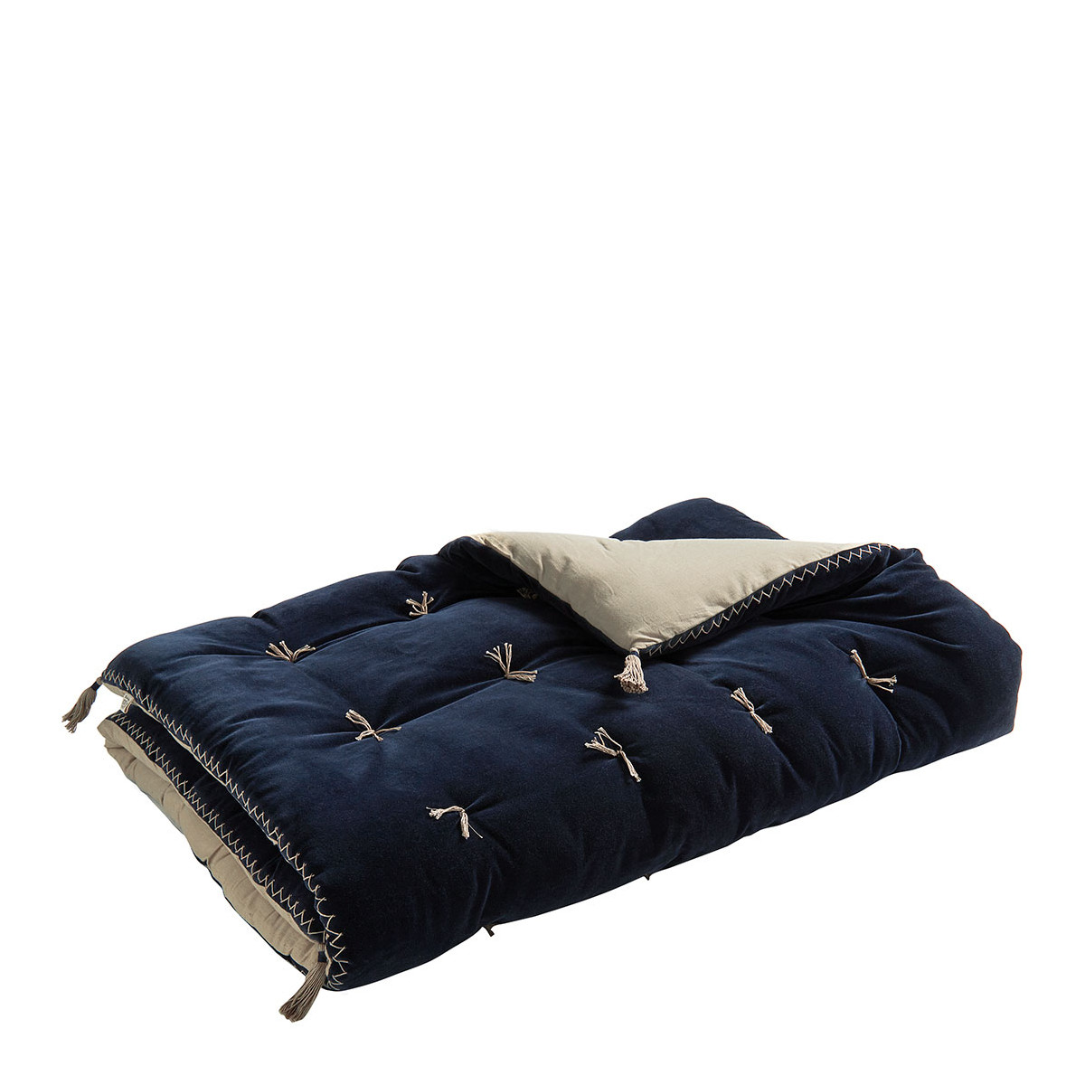 Futon mattéo en velours de coton et lin - 180 x 80 cm - bleu de minuit BLANC D'IVOIRE Bleu