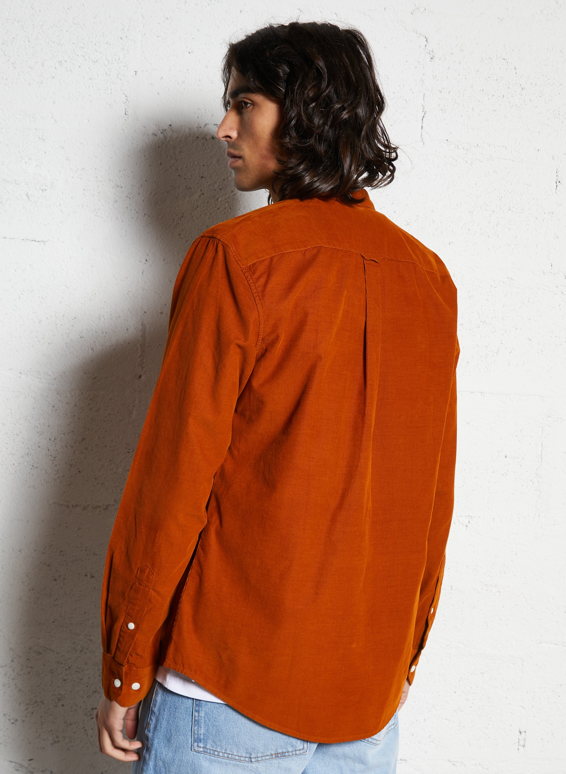 Regular-fit velvet shirt with button-down collar FARAH Brown