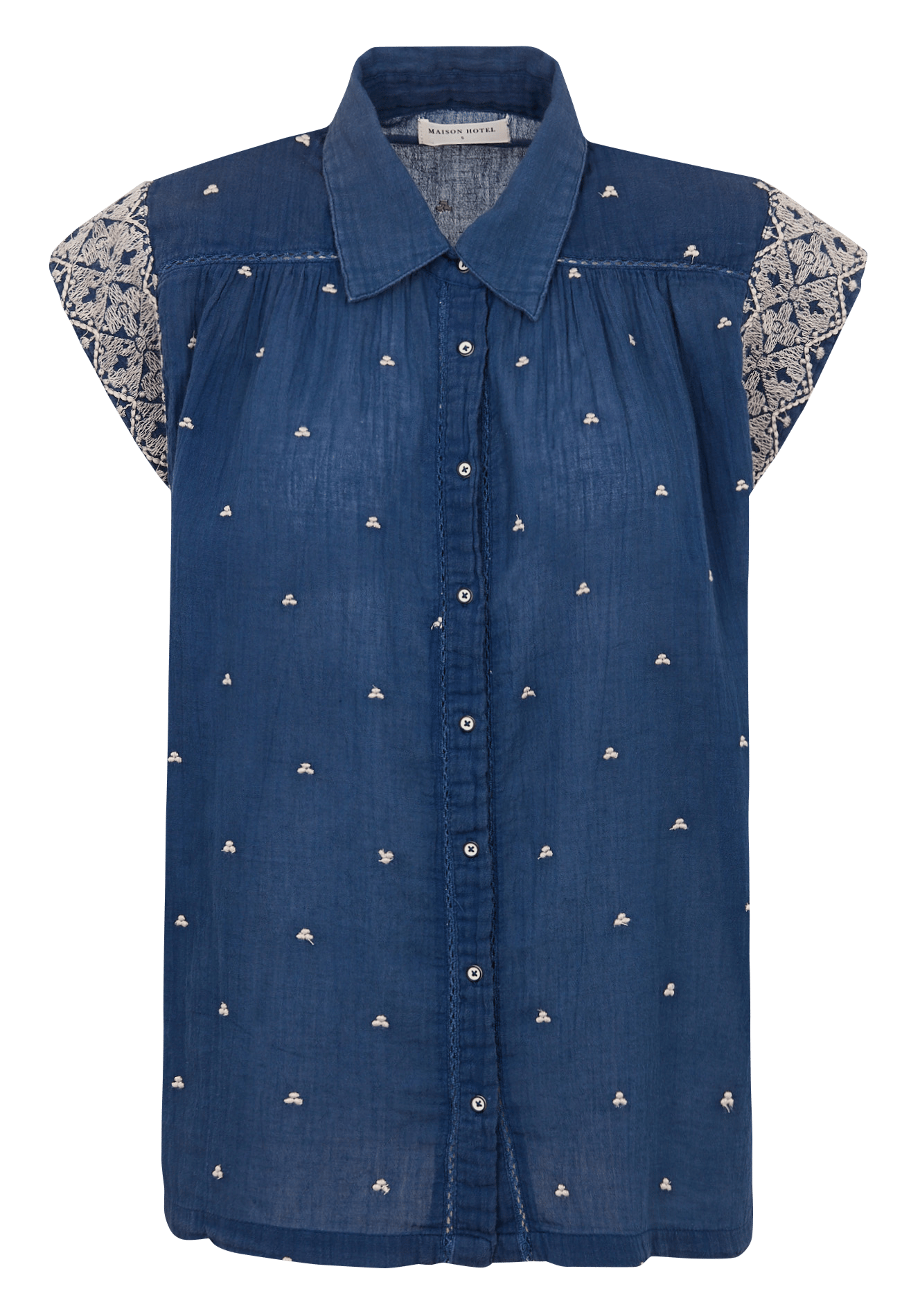 Locker geschnittene ärmellose bestickte Bluse MAISON HOTEL Blau