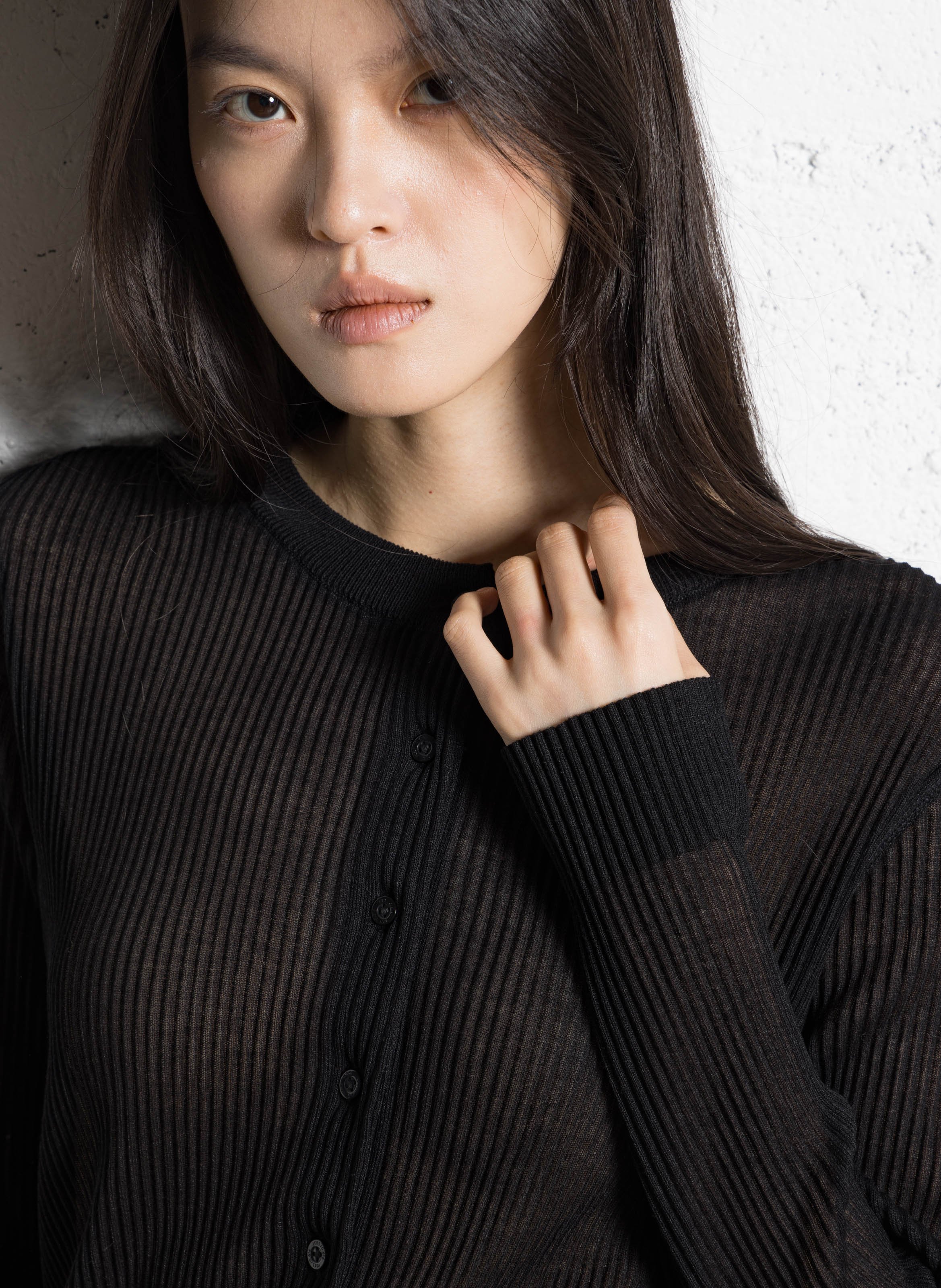 Round neck pleated straight cardigan IKKS Black