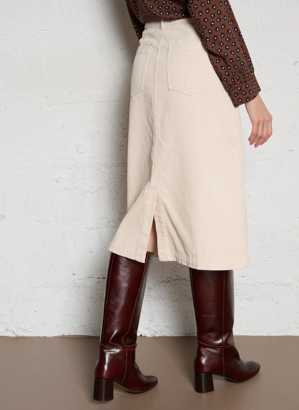 Jupe midi en coton côtelé MAISON 123 Beige