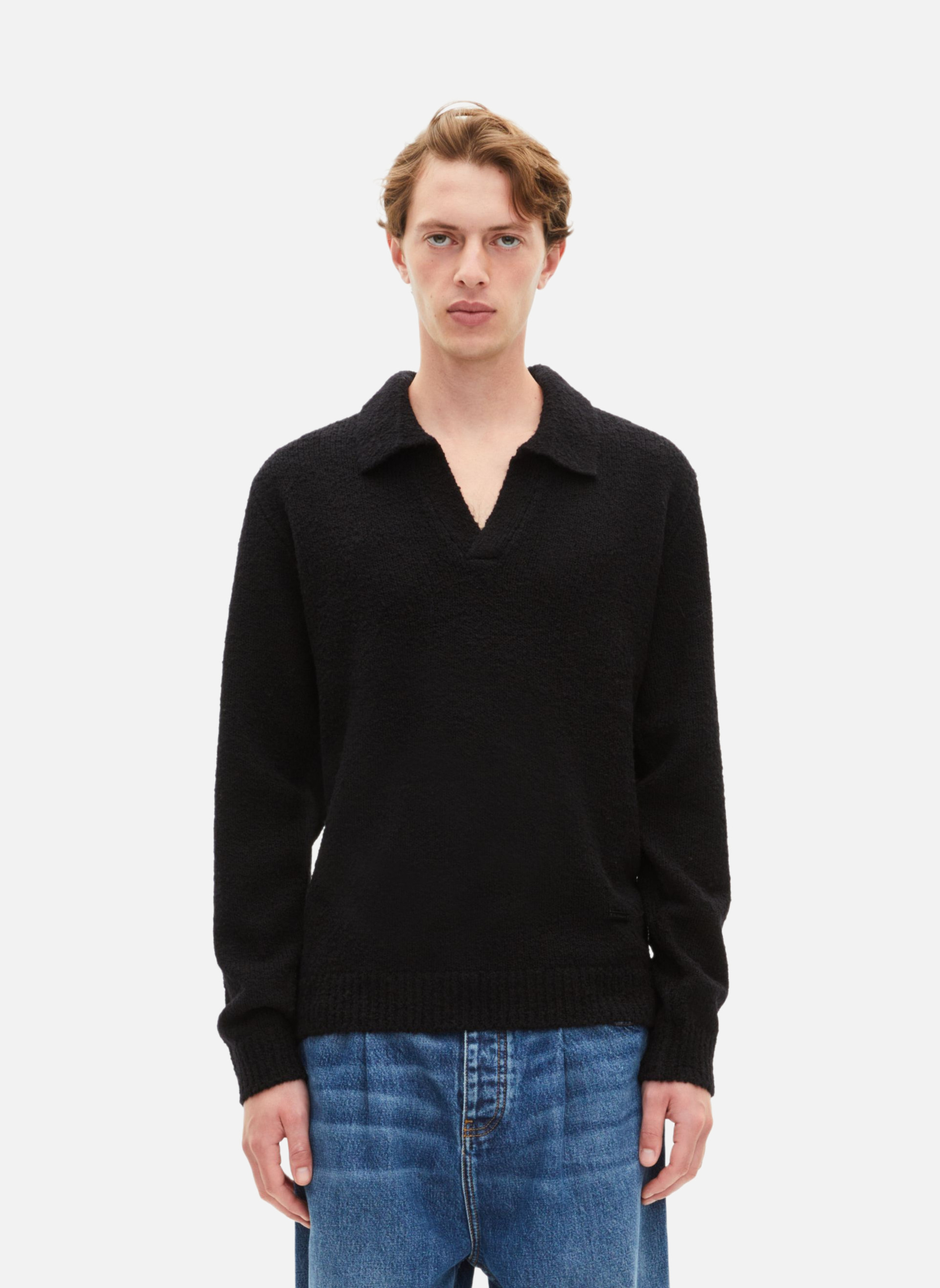 Plain long-sleeved sweater with lace-up neckline THE KOOPLES Black
