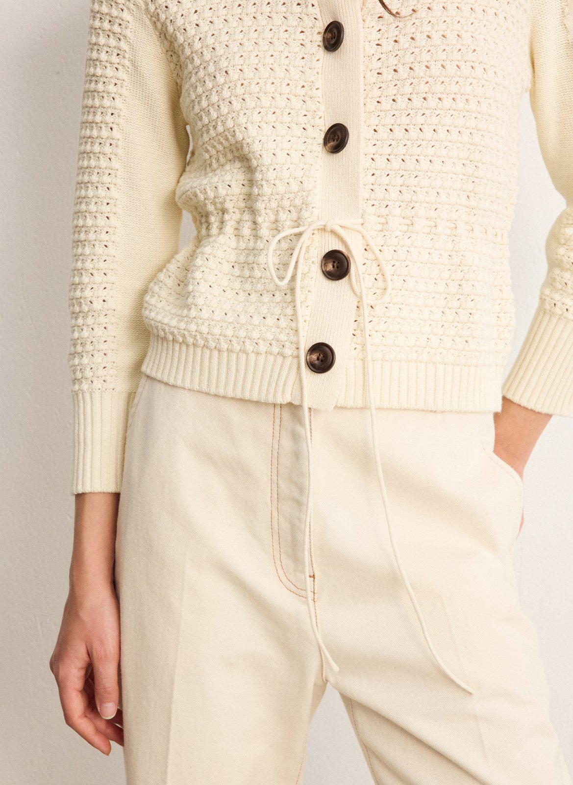 Baumwoll-Strickjacke mit Rundhalsausschnitt PABLO Beige