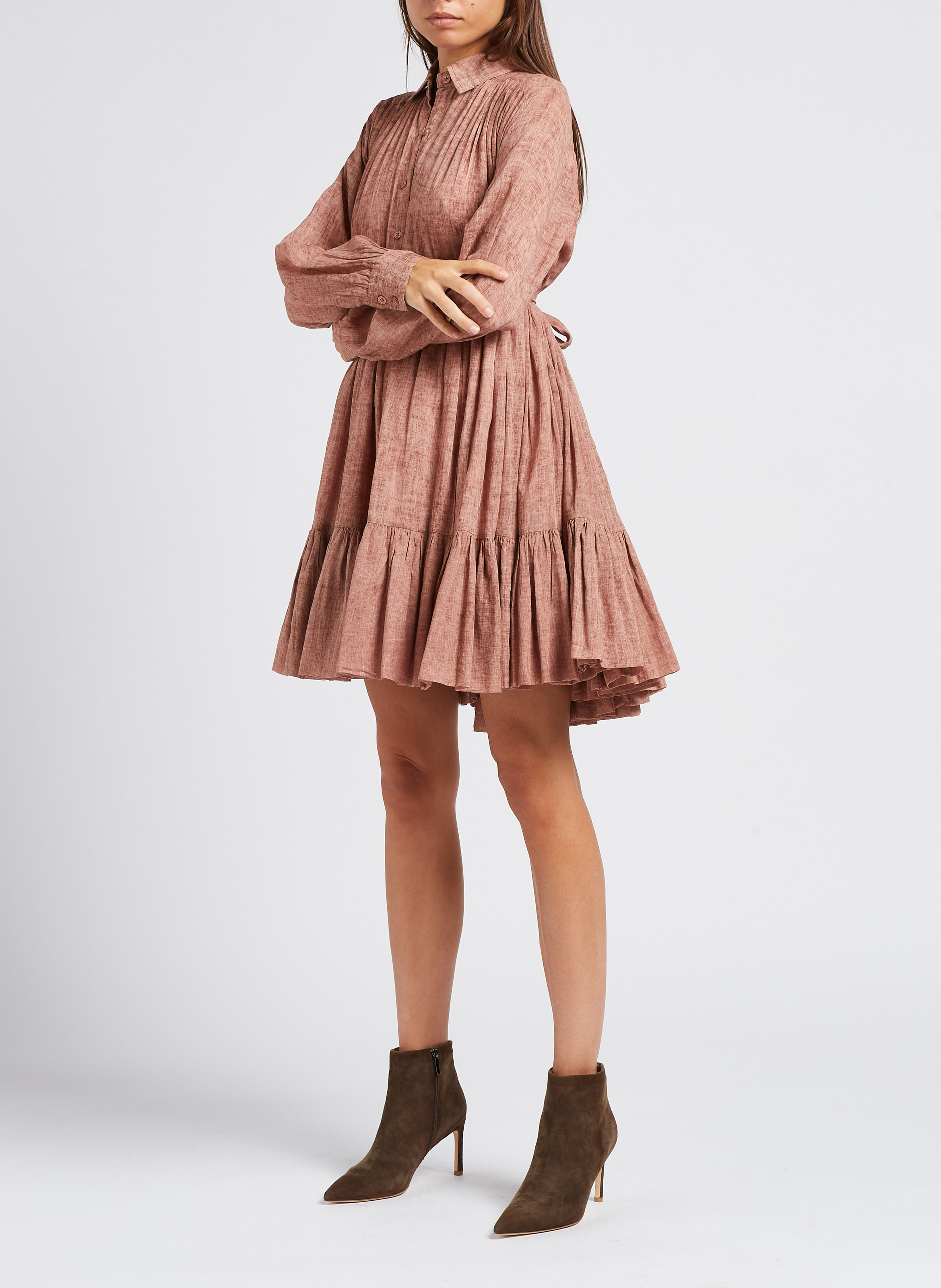 Kurzes Baumwollkleid mit Hemdkragen MES DEMOISELLES Rosa