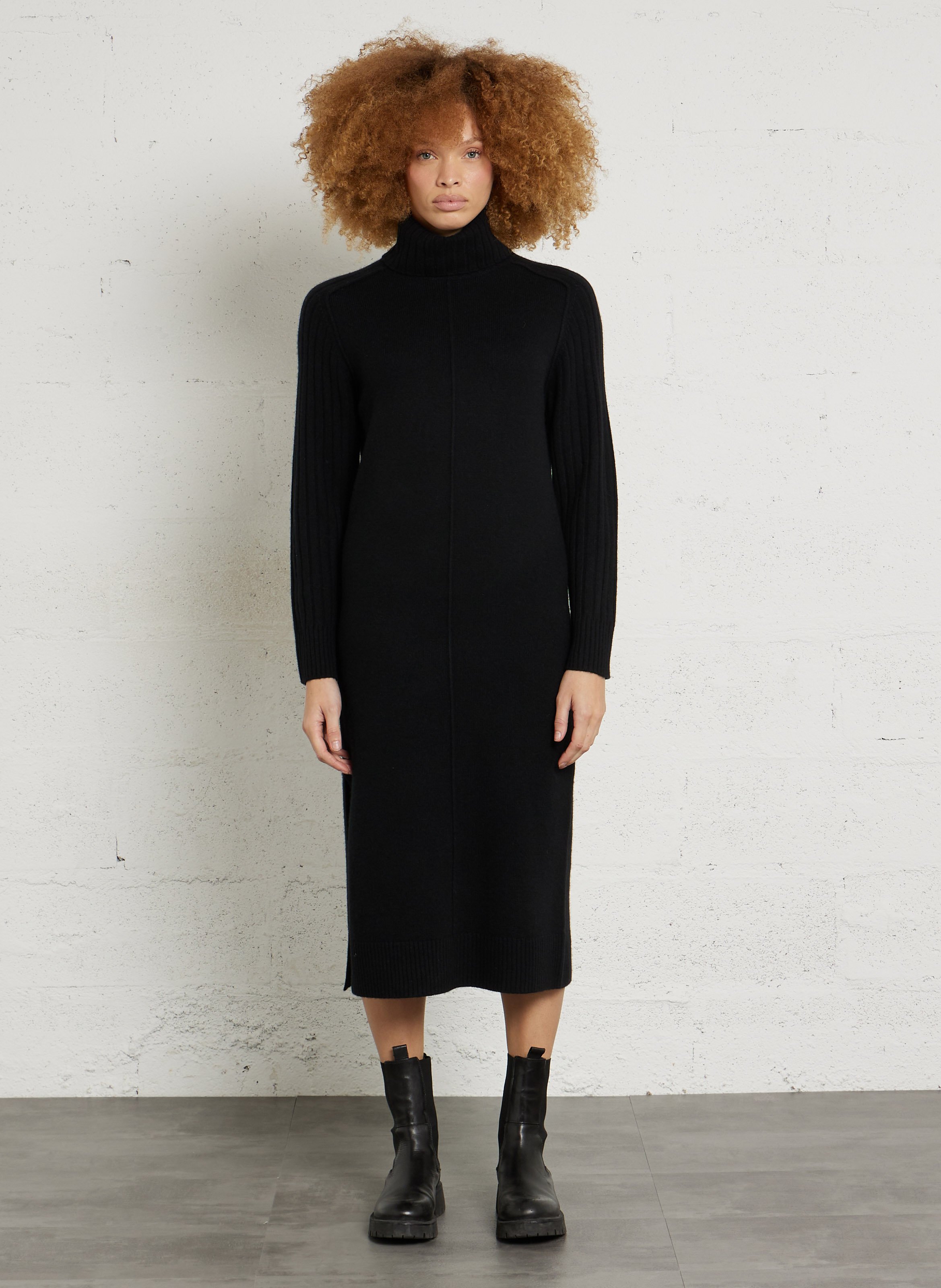 Robe pull droite col roulé en laine MAISON 123 Noir