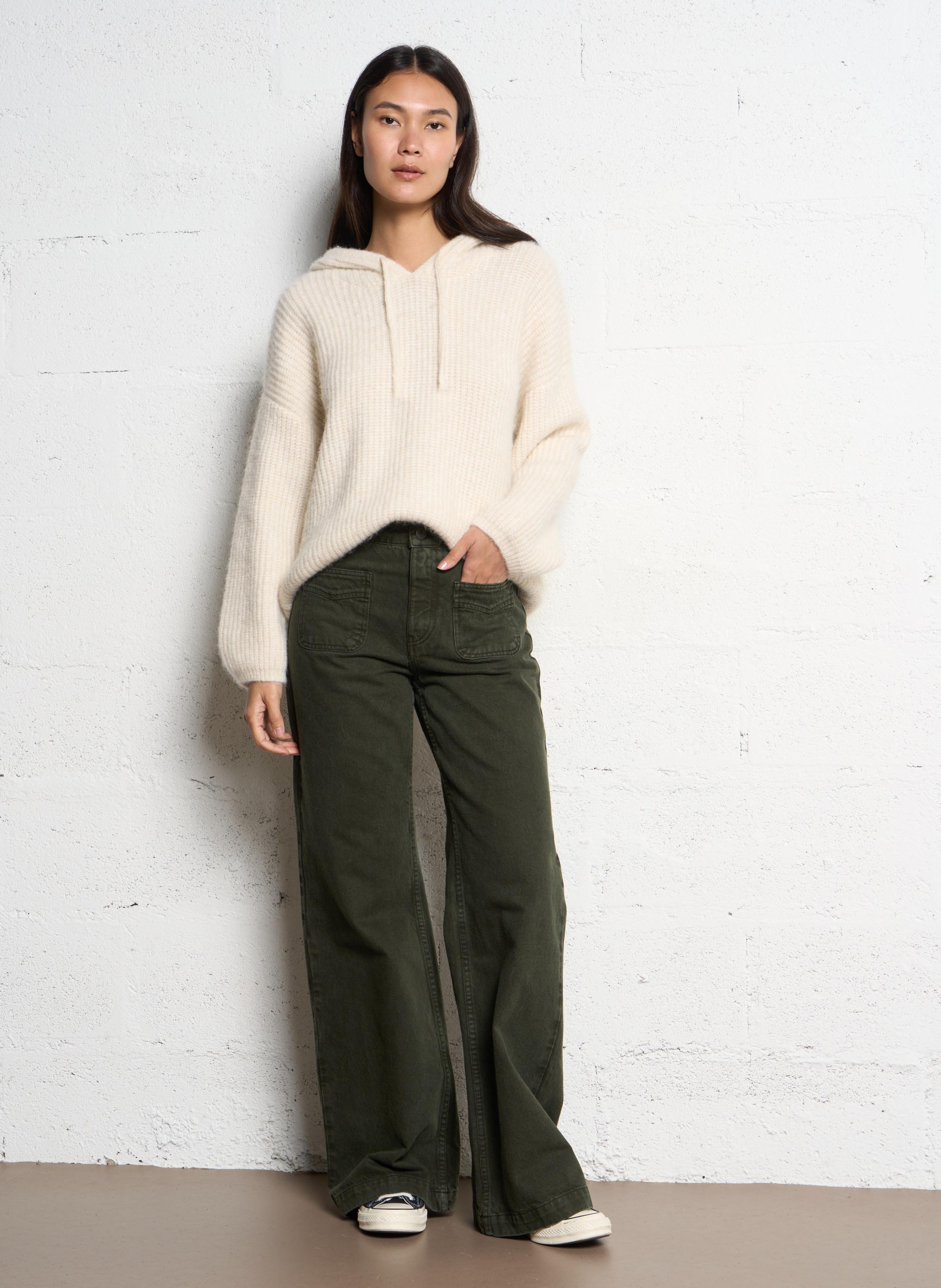 Lang gebreid vest van wolmix ONE STEP Wit