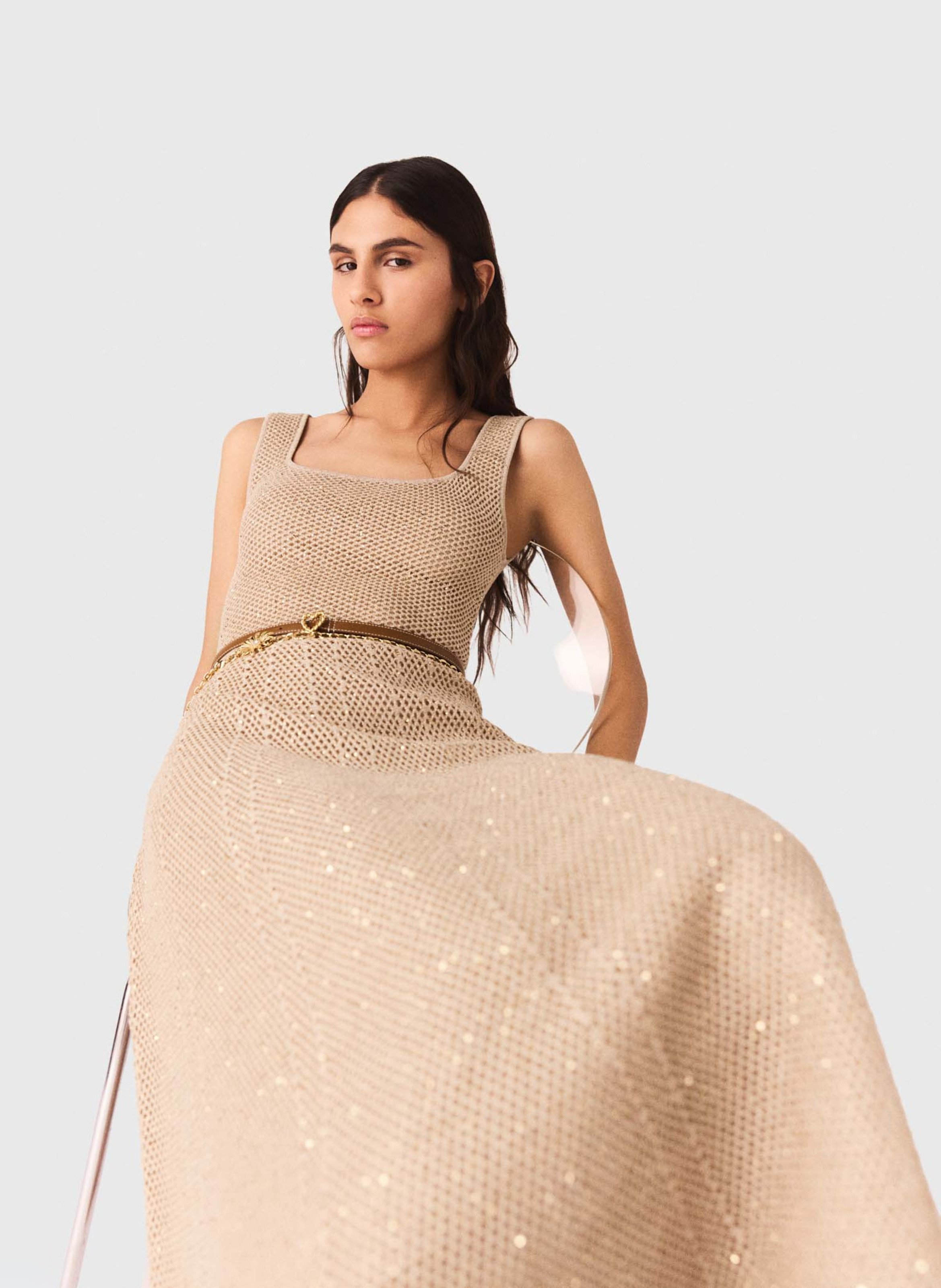 Jurk met midi-lengte en uitsnijdingen MAJE Beige