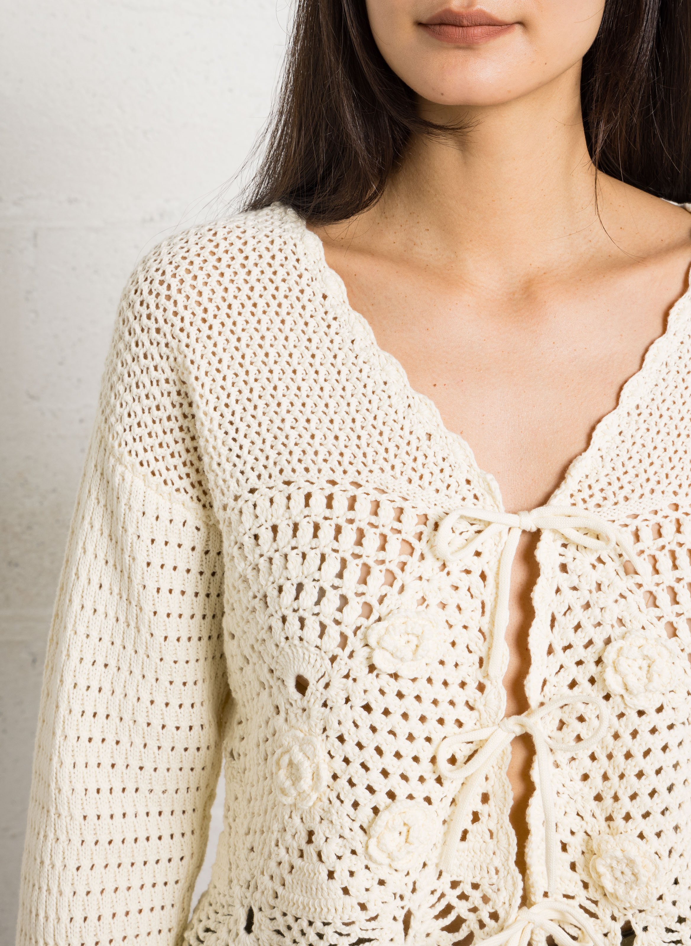 Cardigan droit col V en coton LOUISE MISHA Blanc