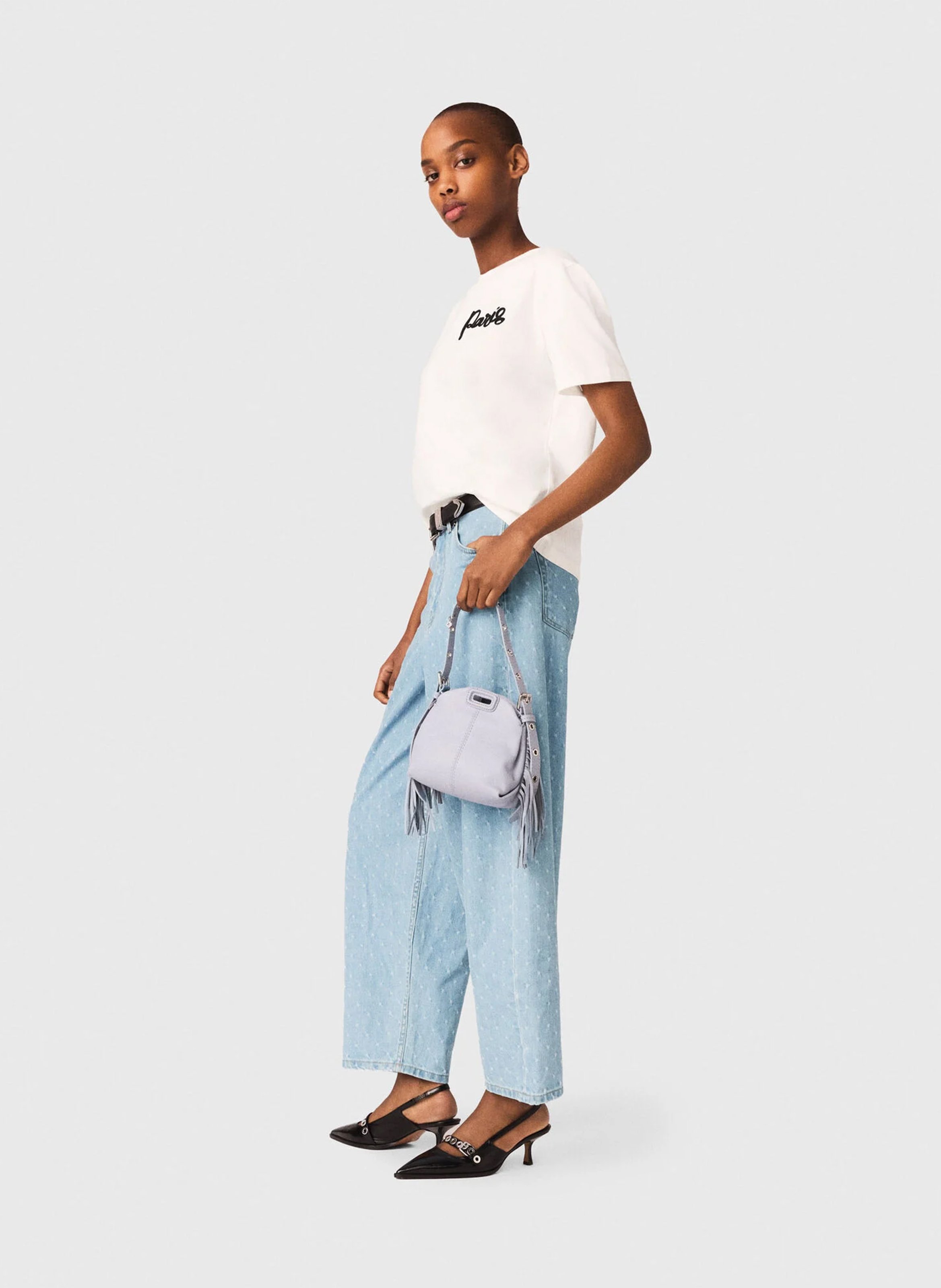 Tee-shirt droit à broderie en coton MAJE Blanc