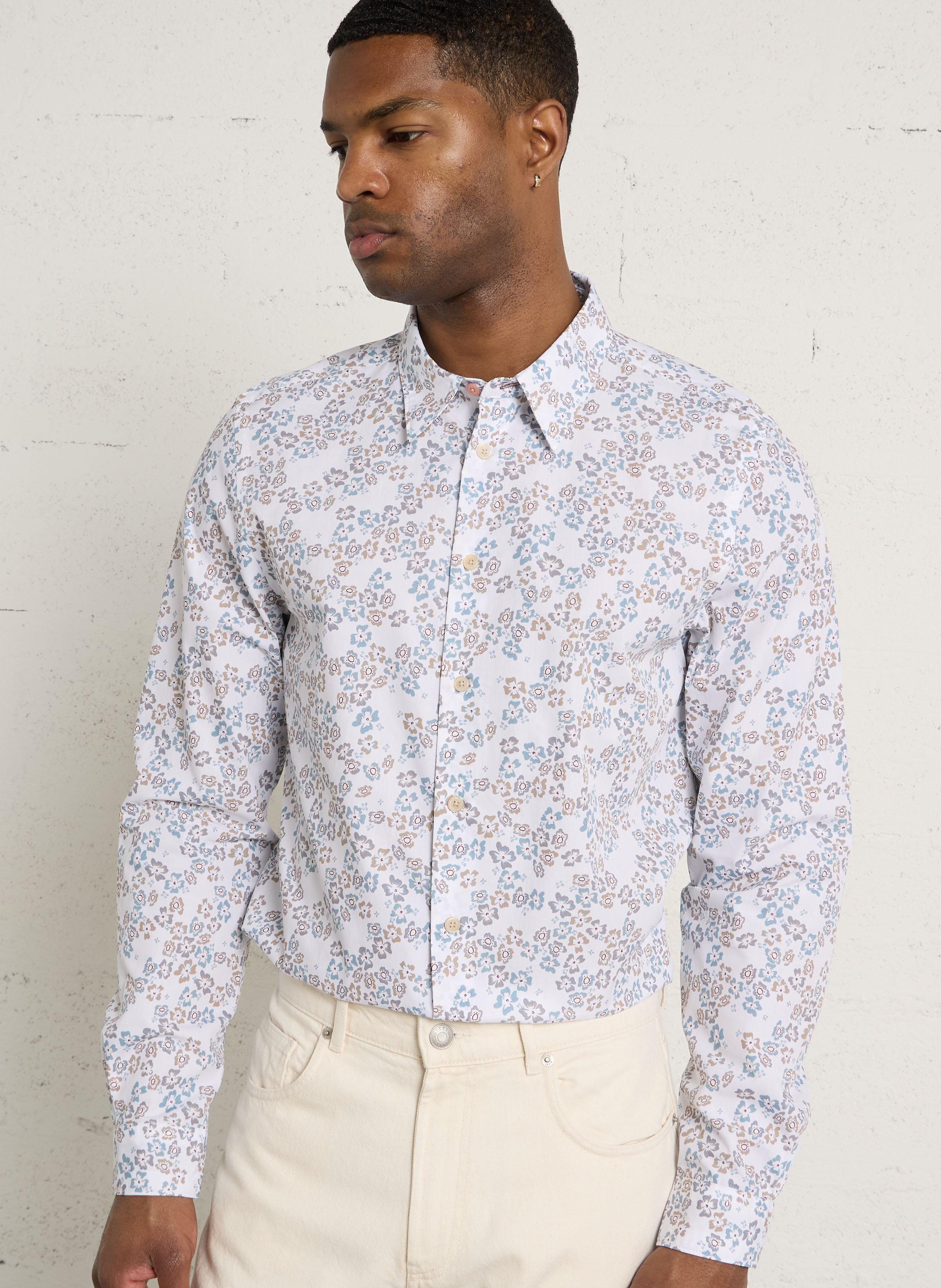 Camisa entallada con cuello clásico estampado floral de algodón PAUL SMITH Blanco