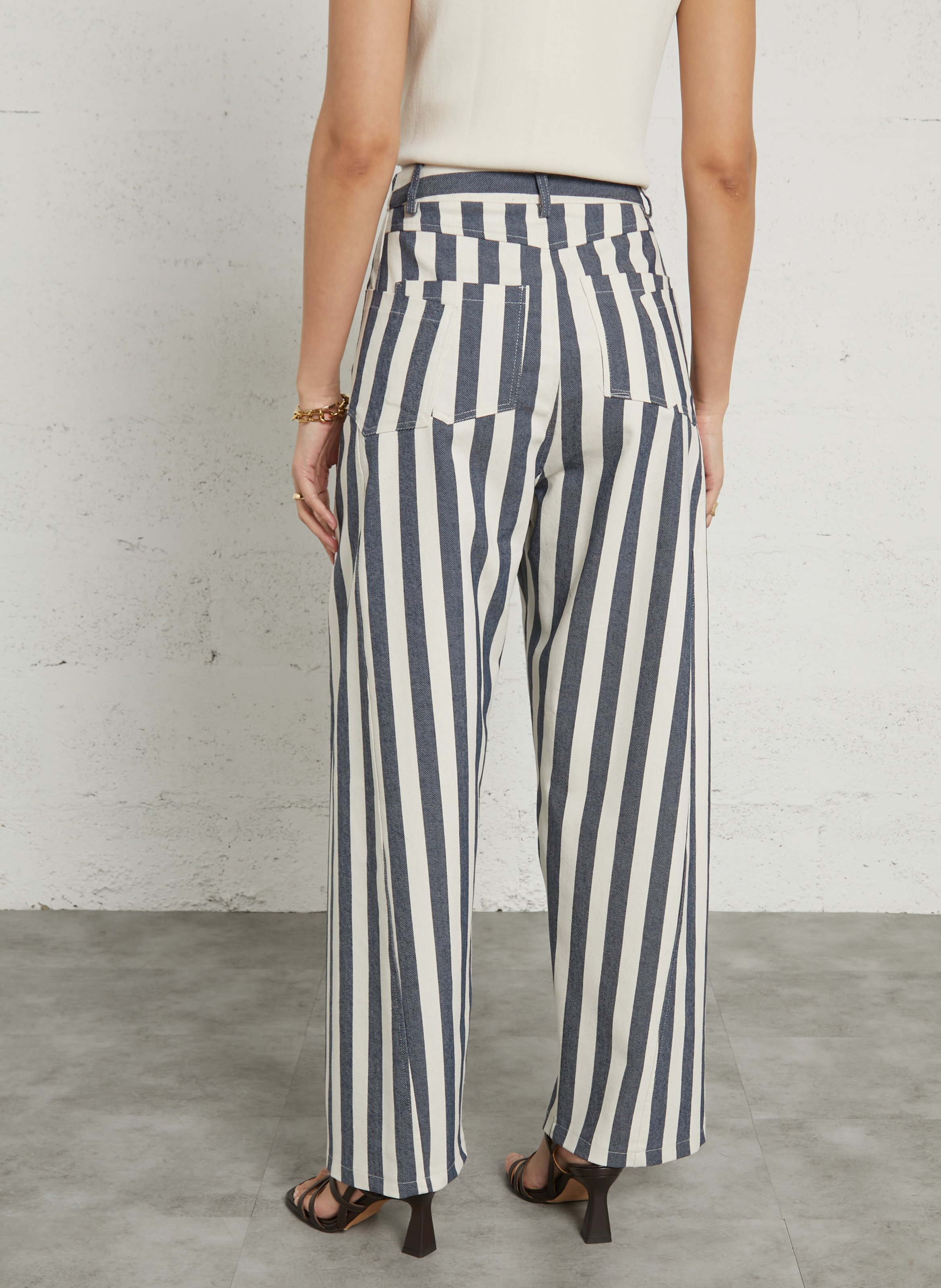 Wide-leg striped cotton blend jeans IMPERIAL Blue