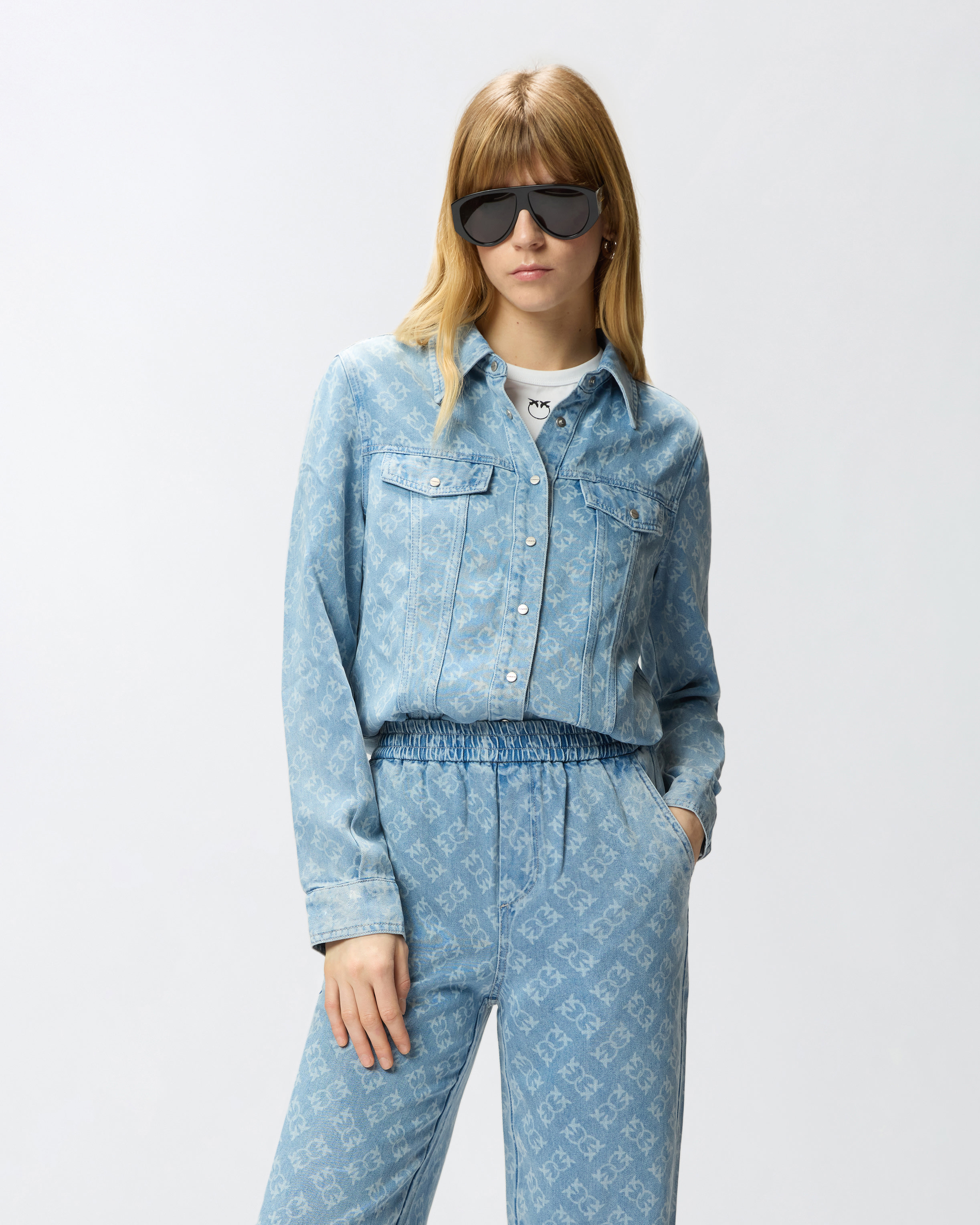 Chemisier en denim avec logo love birds PINKO Bleu