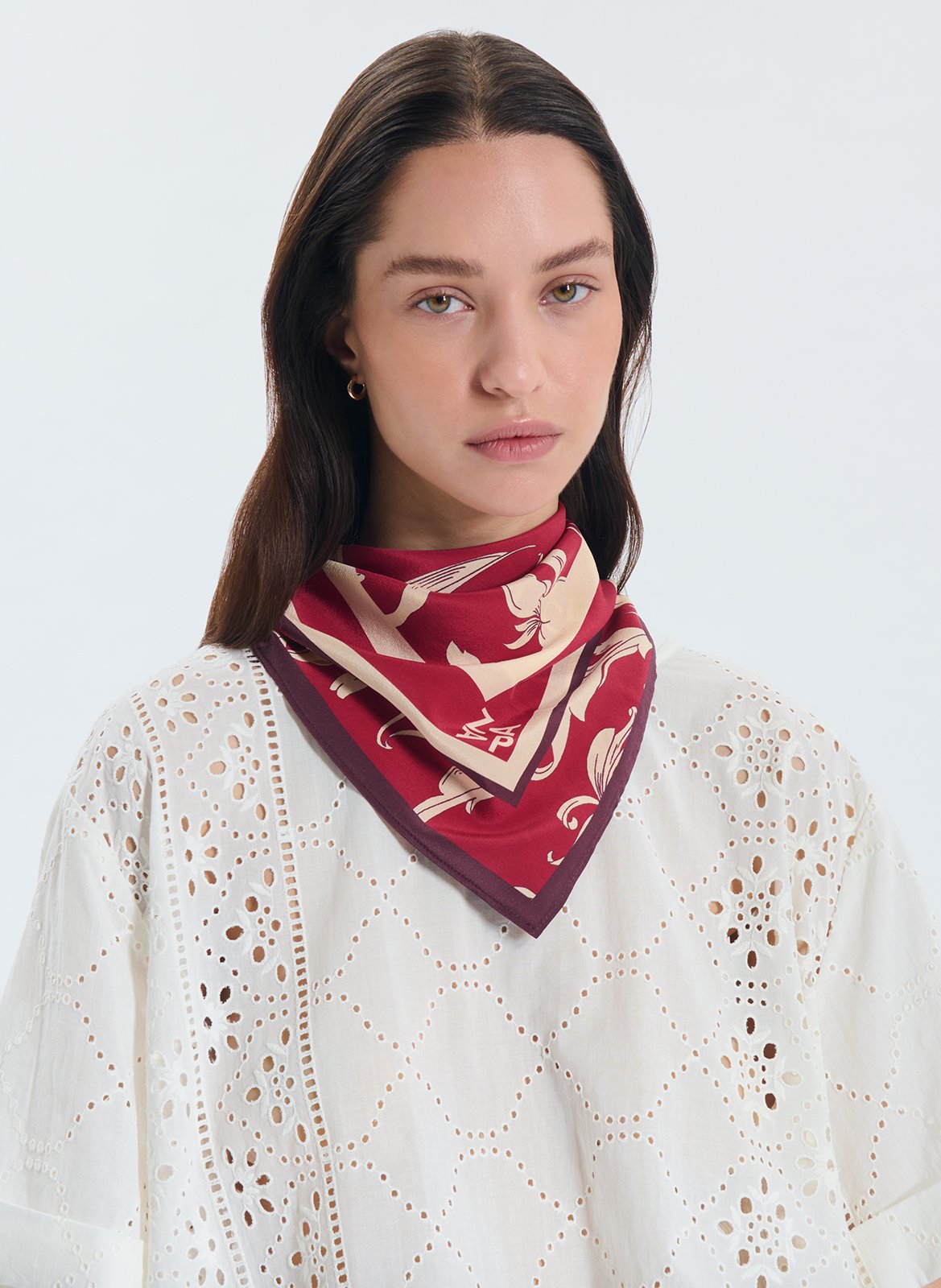 Pañuelo de seda con estampado floral ZAPA Blanco