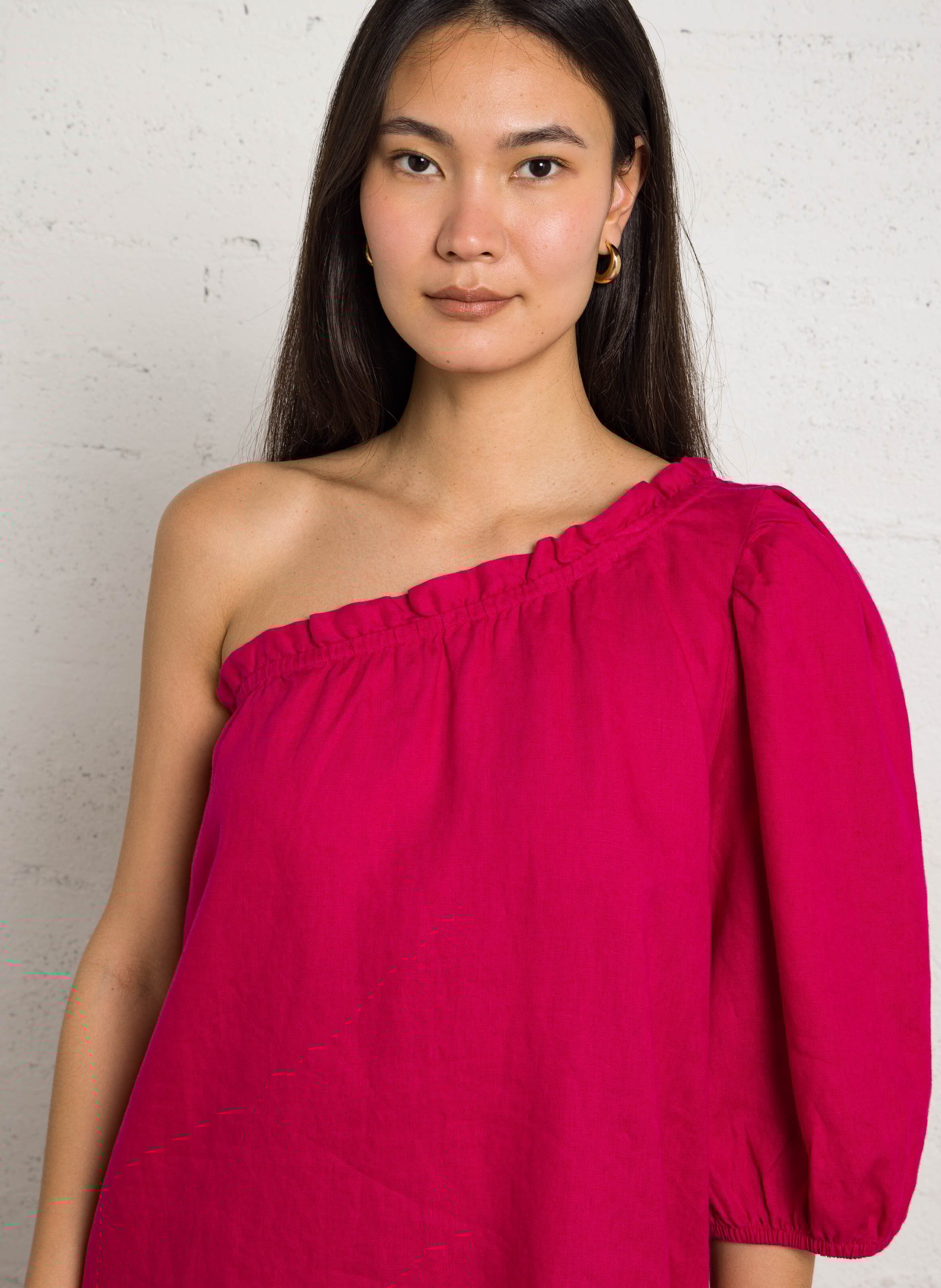 Robe courte asymétrique en lin DES PETITS HAUTS Rose