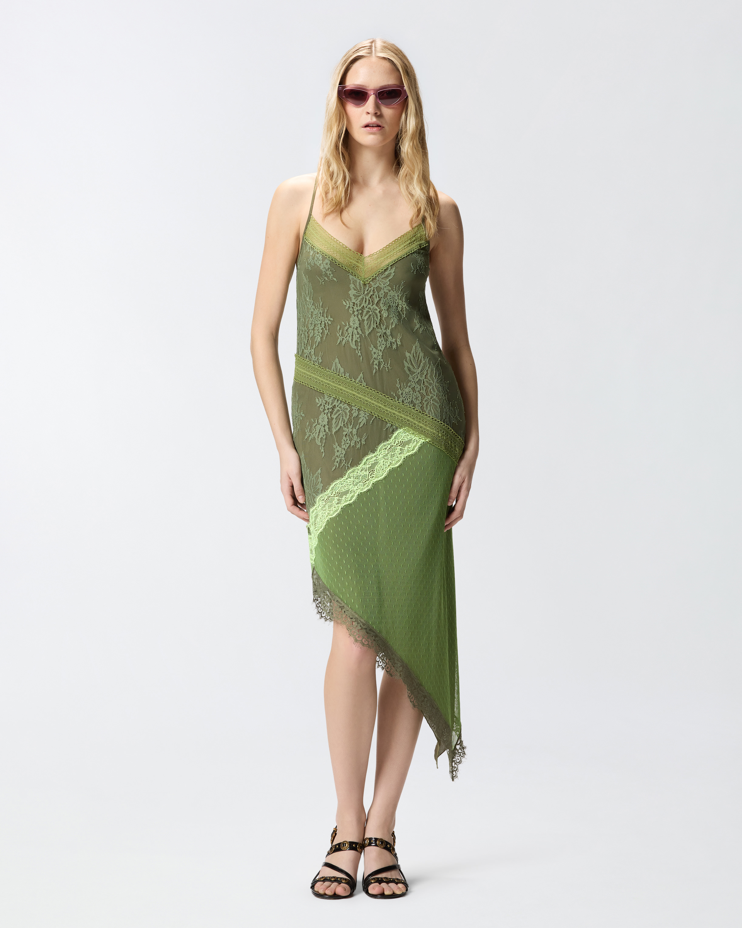 Robe courte asymétrique en dentelle effet patchwork PINKO Multicolore