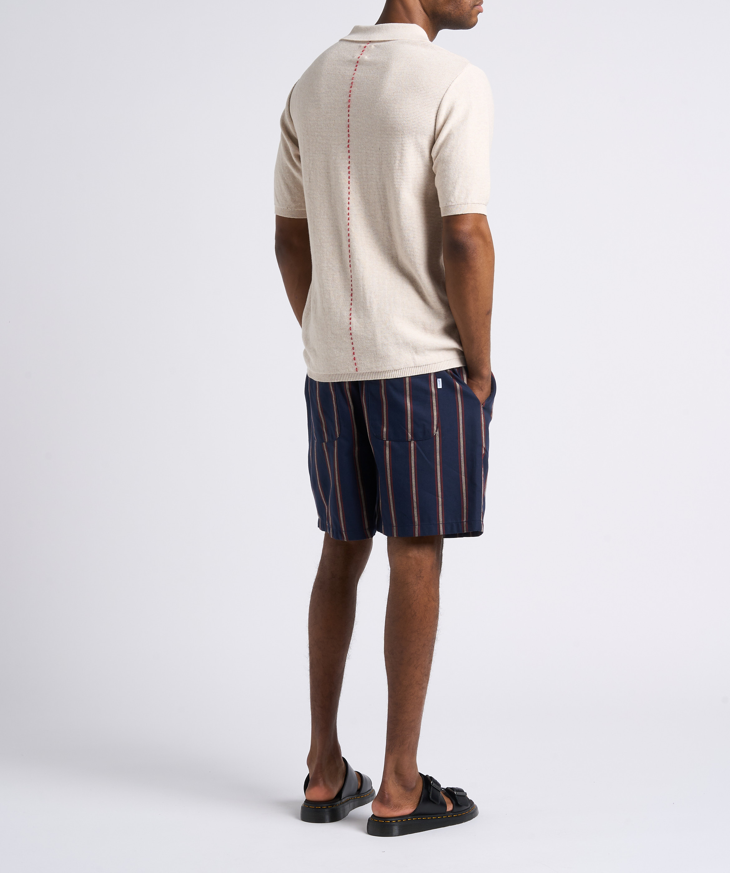 Striped straight-leg cotton shorts LES DEUX Blue