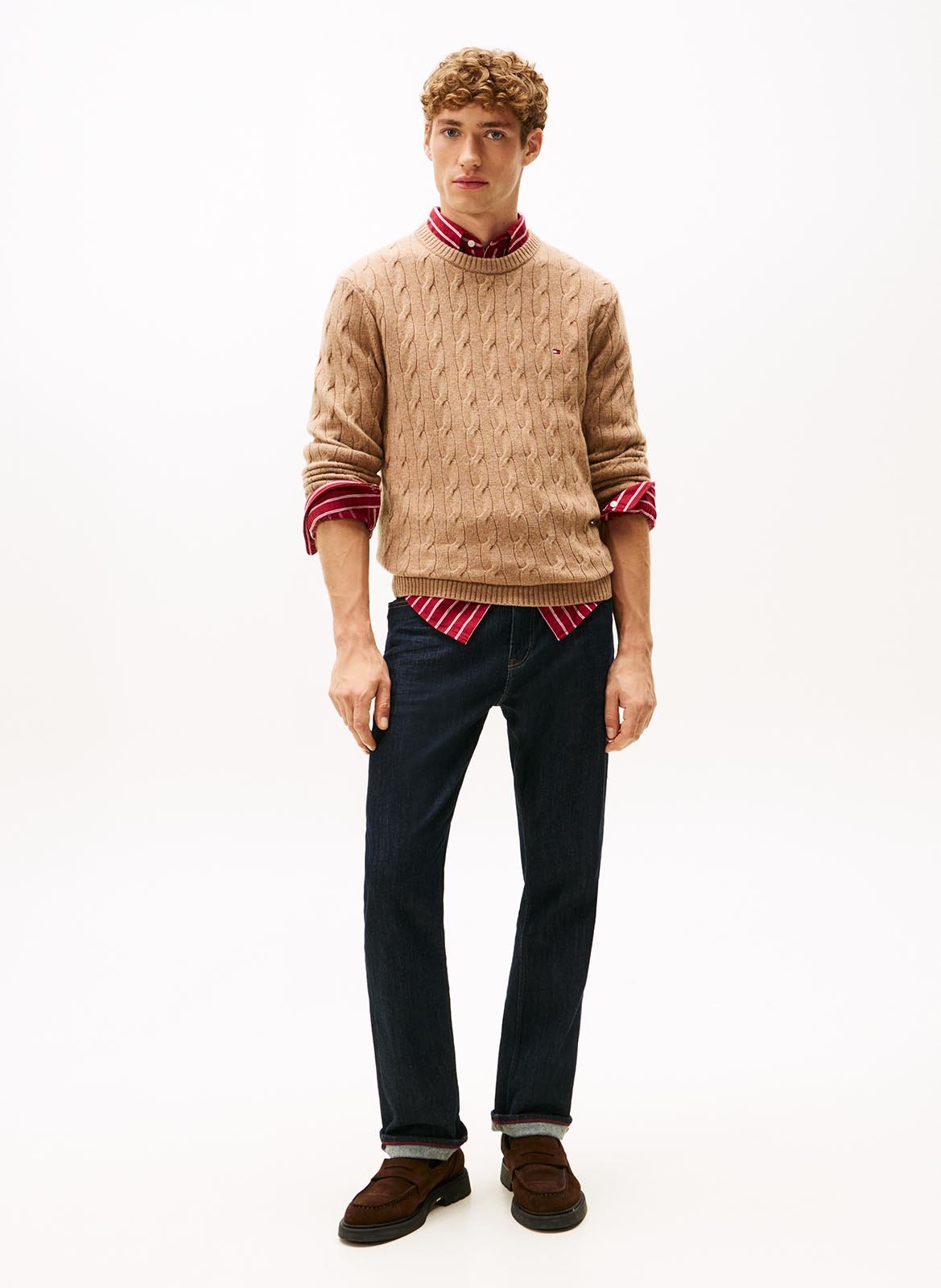 Rundhals-Pullover aus geflochtener Wolle TOMMY HILFIGER Braun