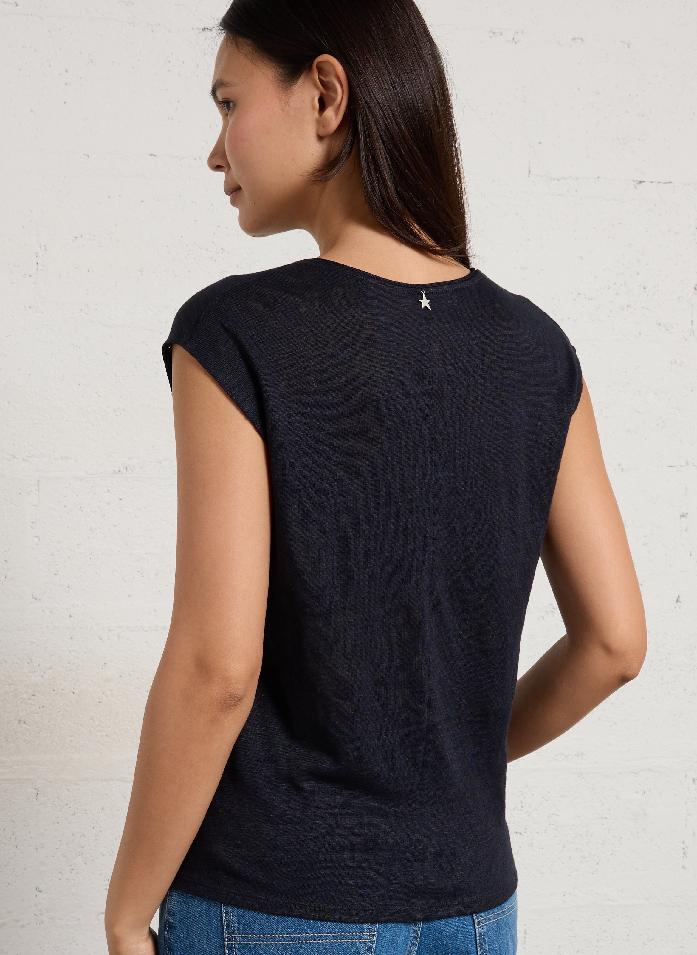 Linnen singlet met V-hals SUD EXPRESS Blauw
