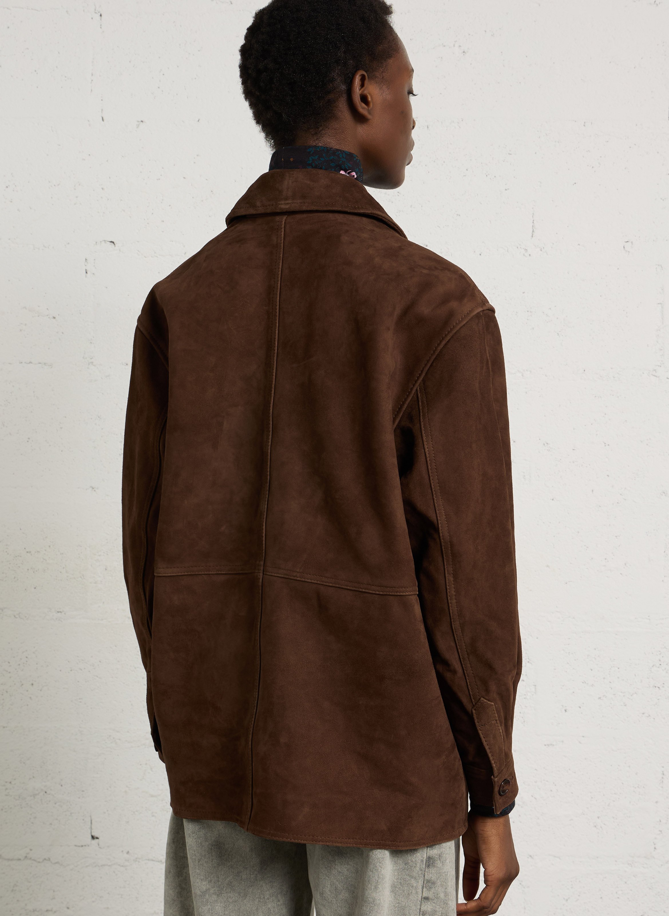 Leather jacket with classic collar DES PETITS HAUTS Brown