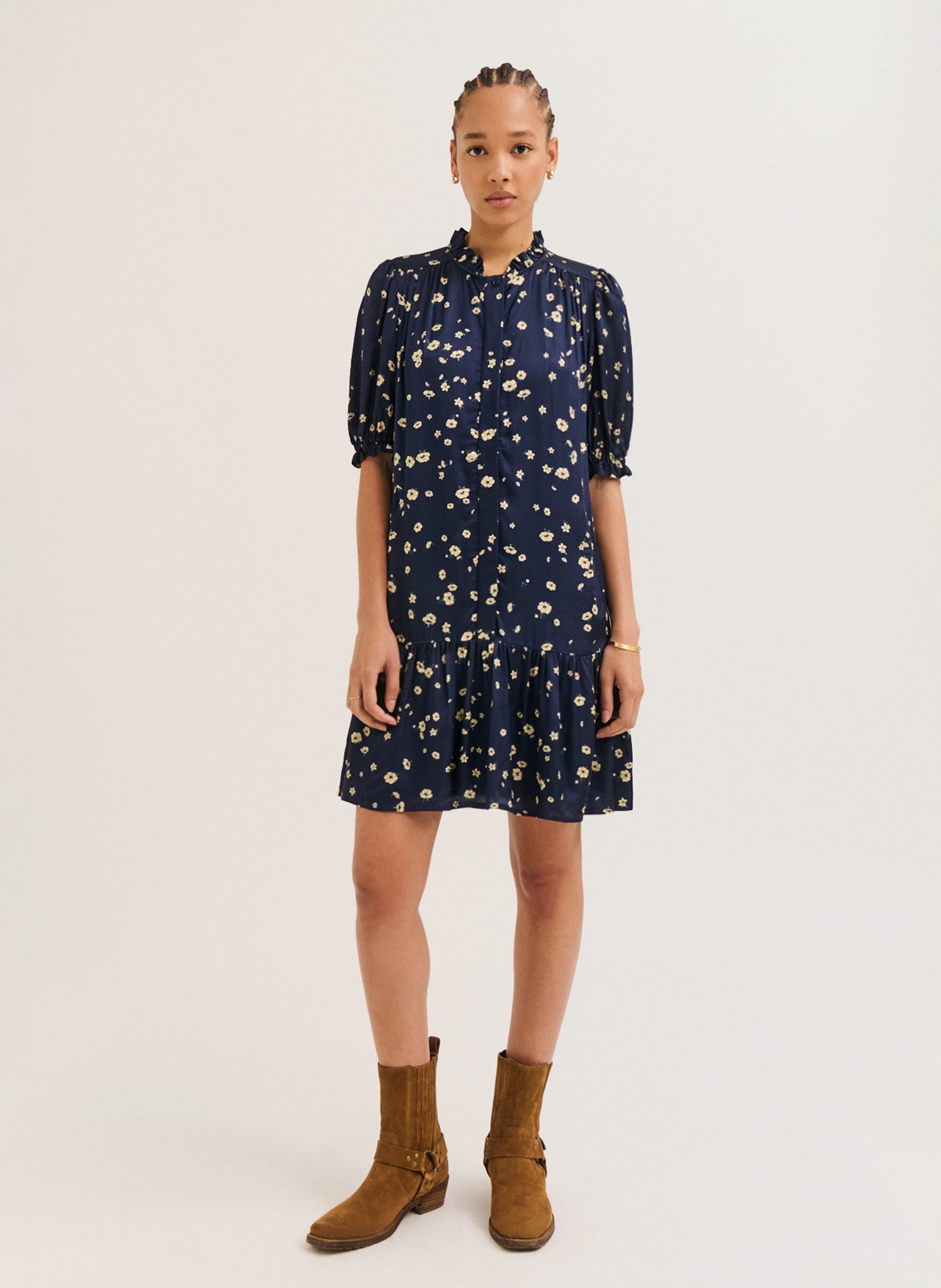 Ausgestelltes Kurzkleid mit Print PABLO Blau