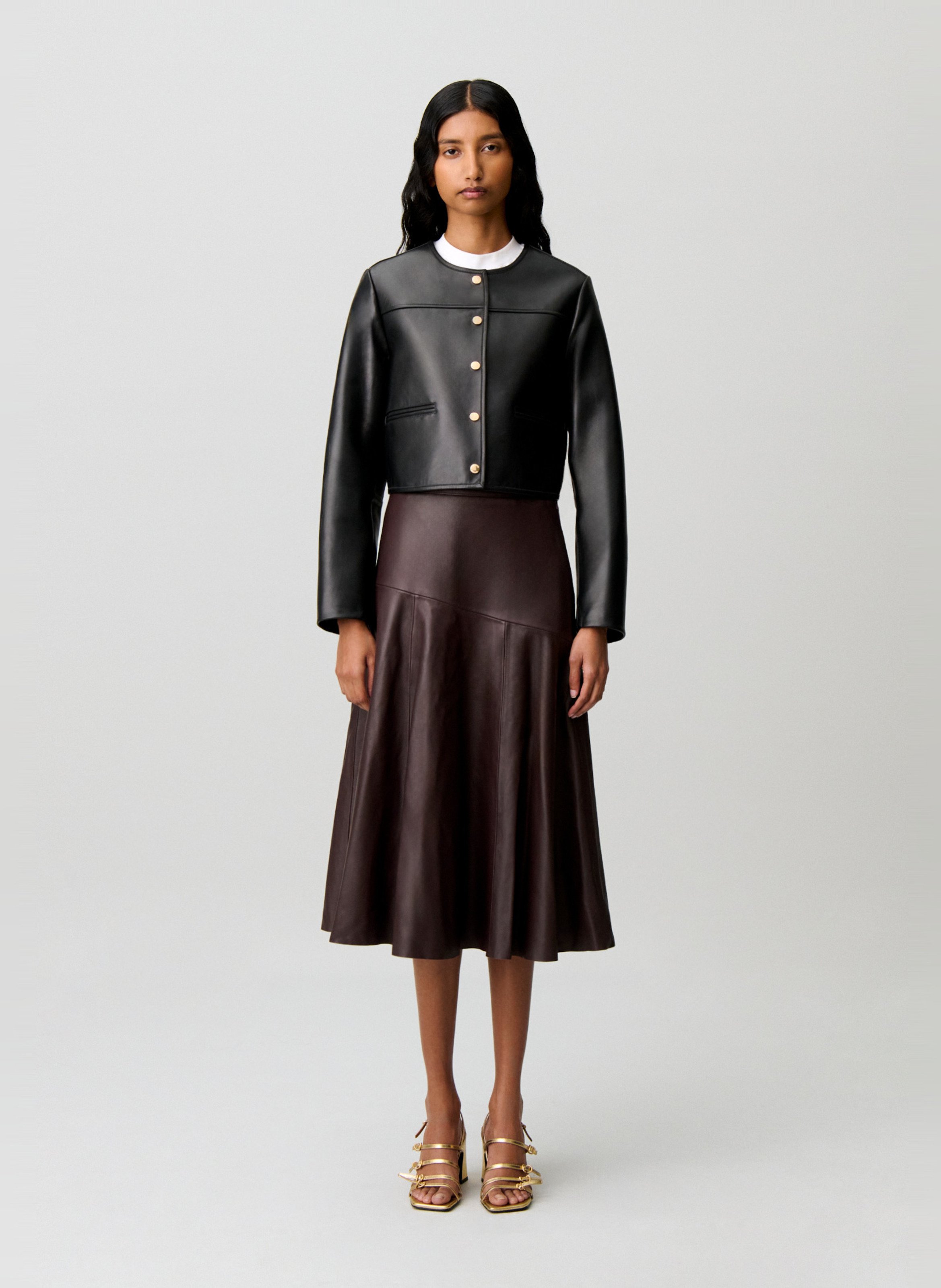 Gerade geschnittene Lederjacke CLAUDIE PIERLOT Schwarz