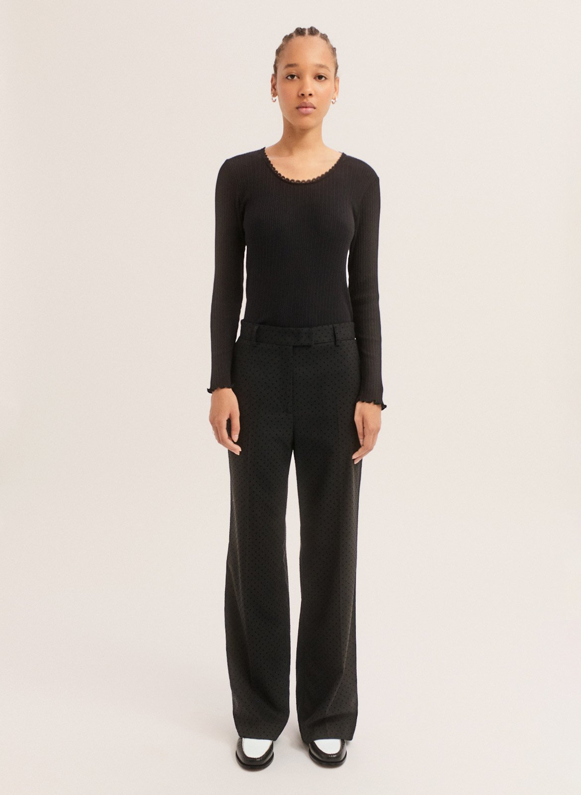 Wide-leg spotted trousers PABLO Black