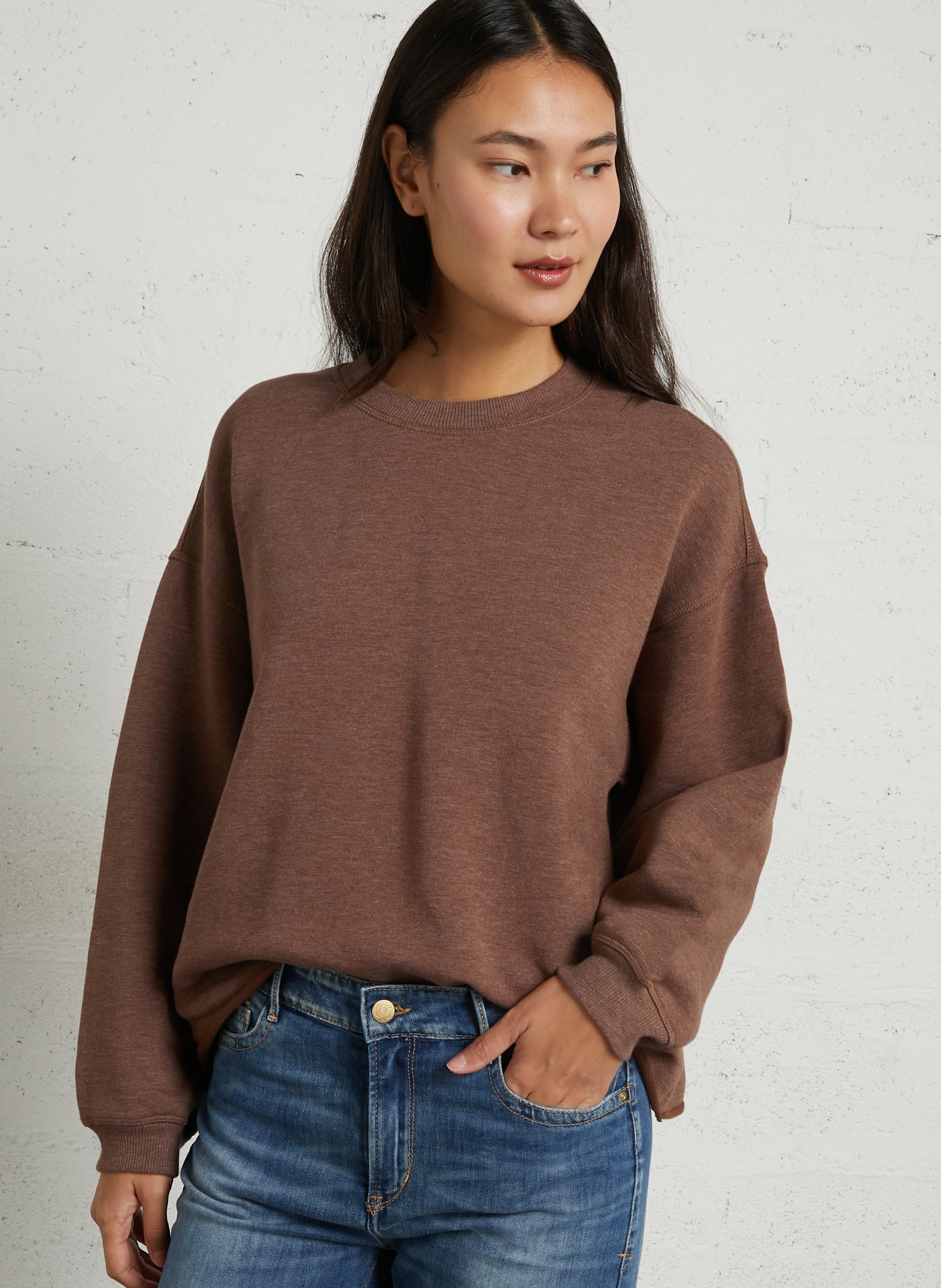 Gestreepte, oversized sweater met ronde hals, katoenblend HOD PARIS Bruin