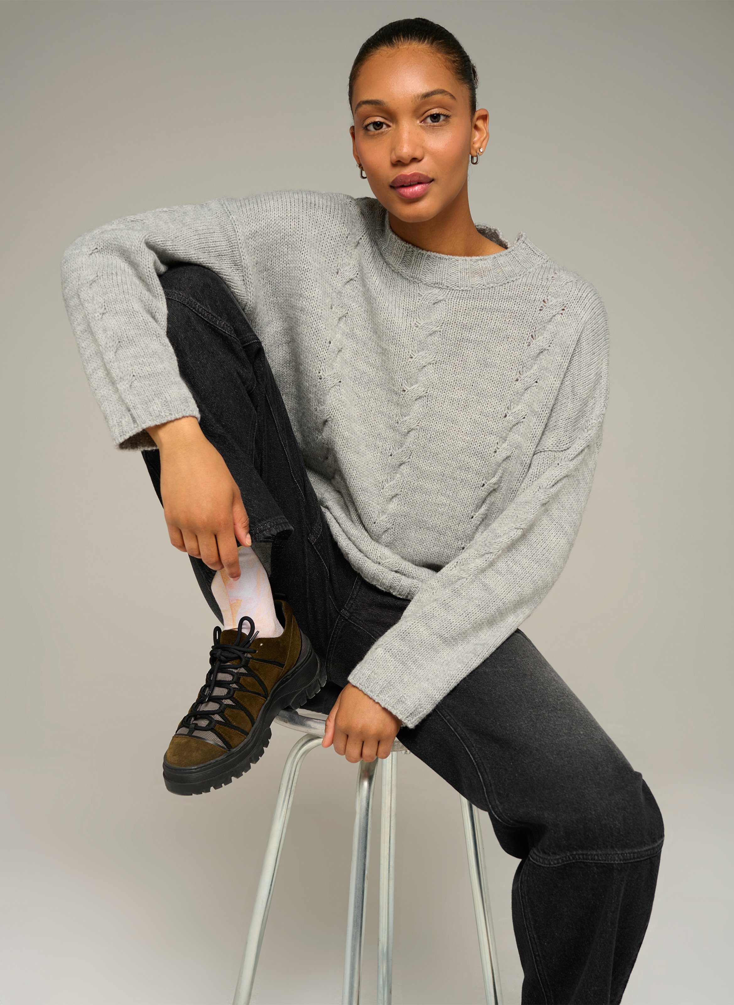 Pull col rond ample en laine | Gris COTELAC ACOTE Femme