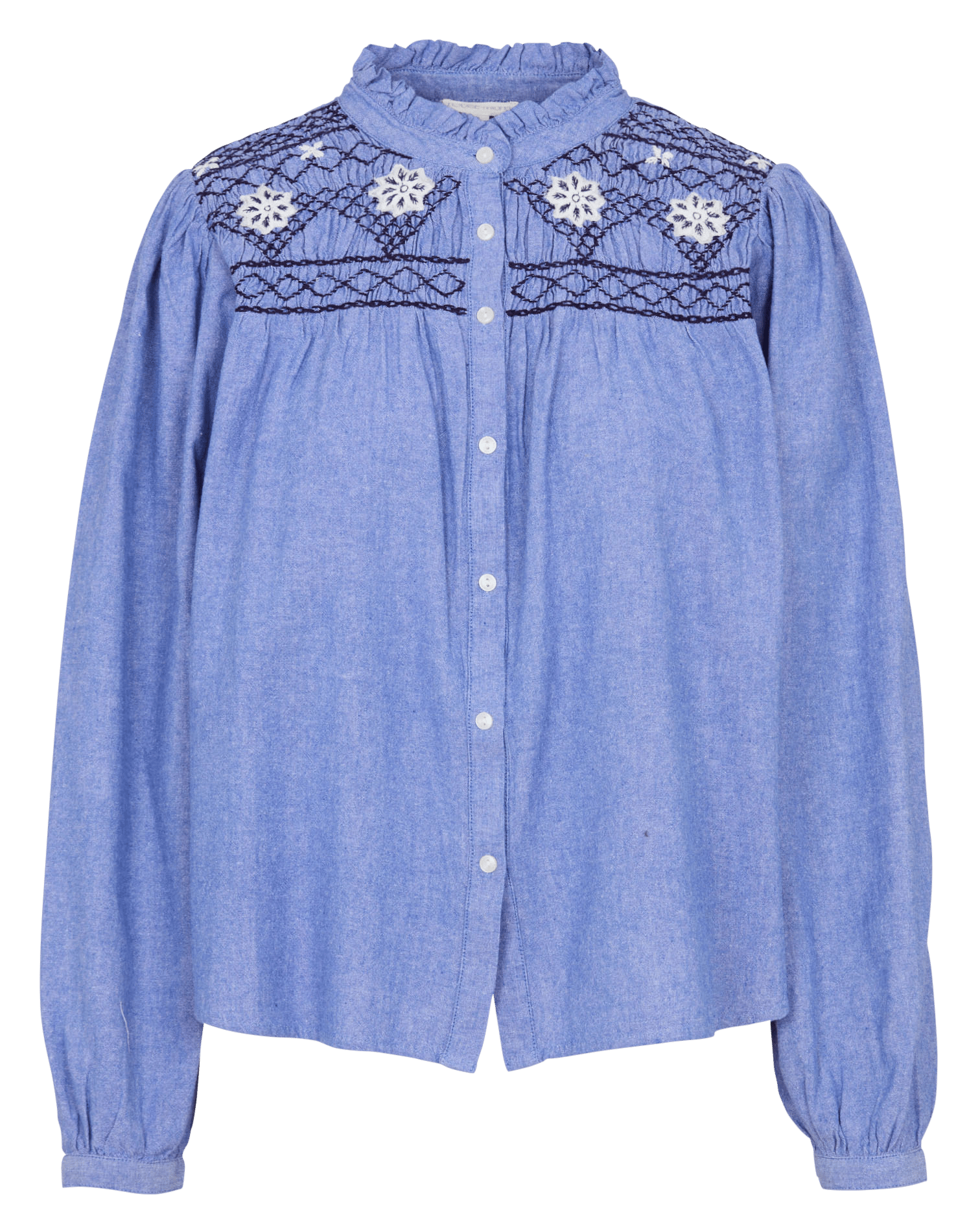 Bluse aus Bio-Baumwolle mit Rundhalskragen und Stickerei LOUISE MISHA Blau
