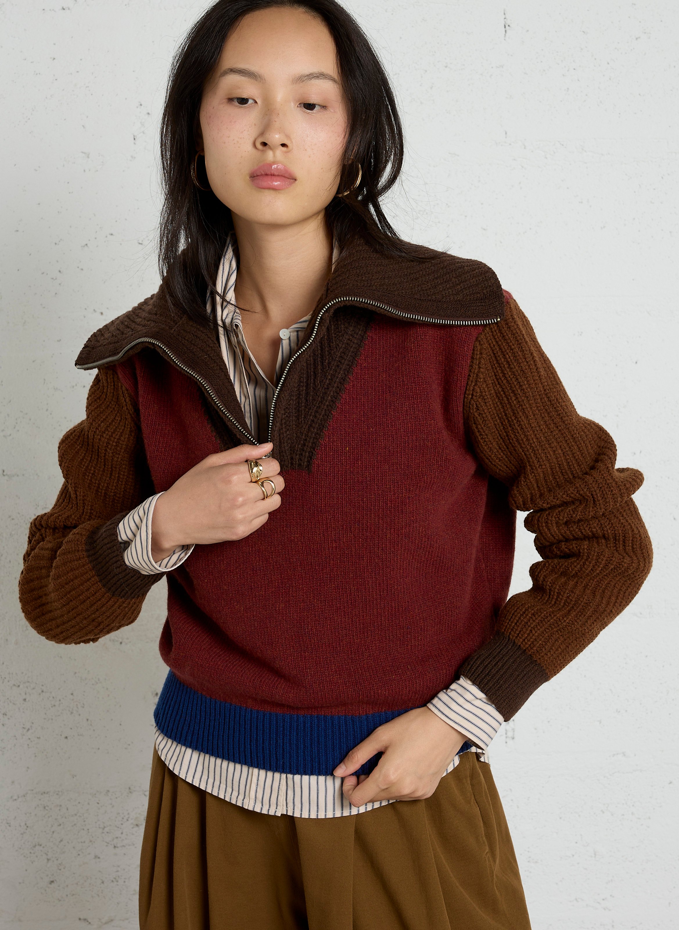 Pull col camionneur en laine  THINKING MU Marron