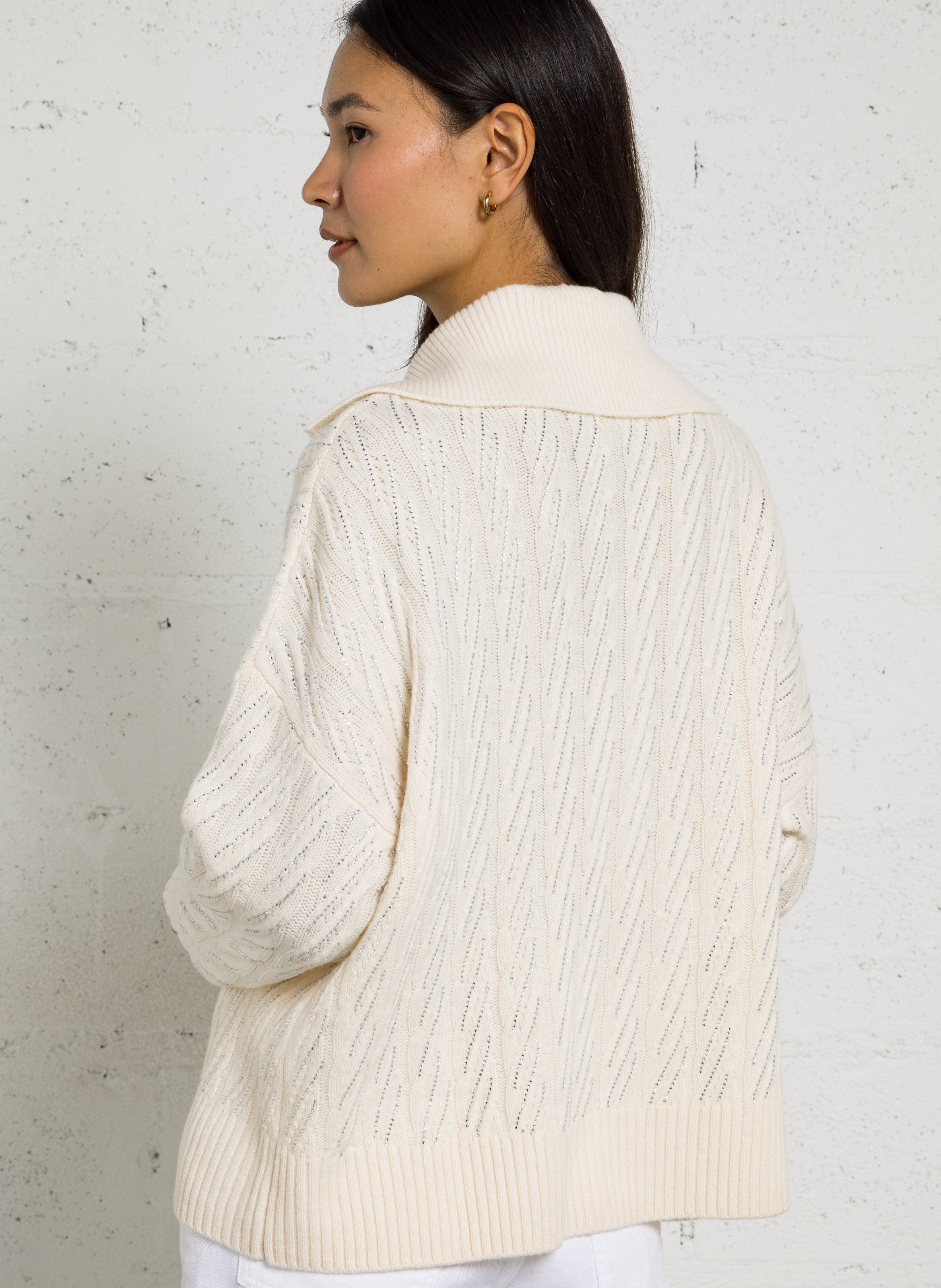 Pull orné de strass en laine BERENICE Blanc