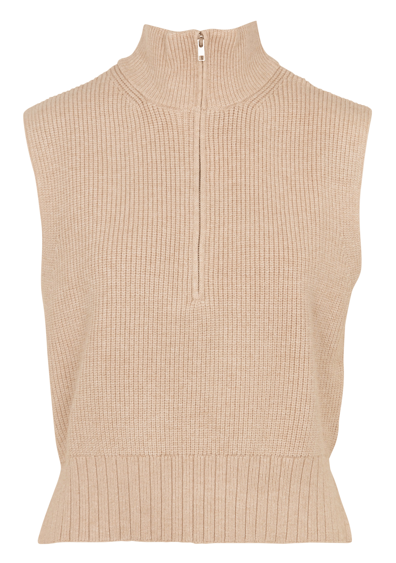 Mouwloze trui met opstaande kraag en rits KOOKAI Beige