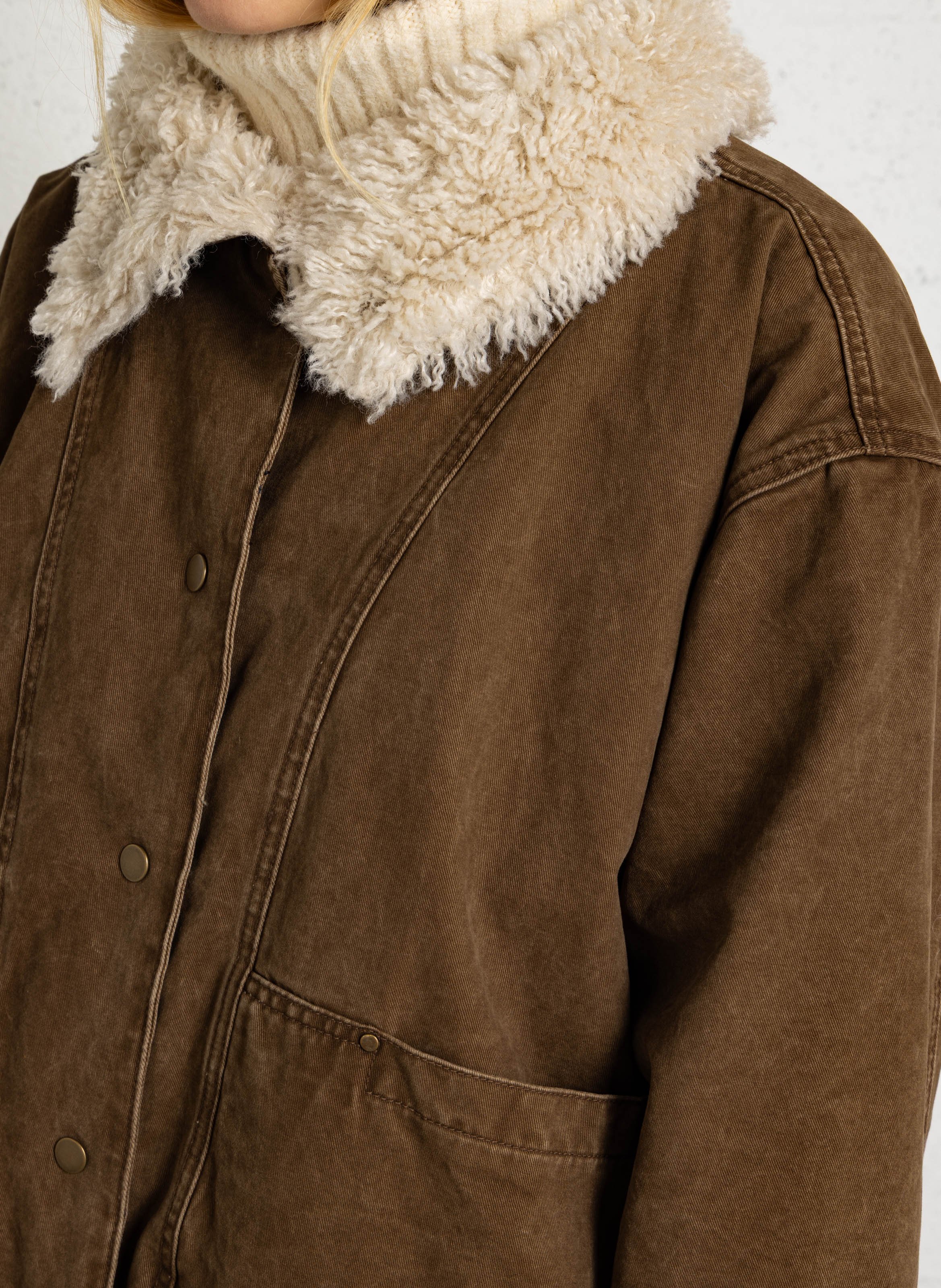 Oversized cotton coat with a faux fur-effect collar LA PETITE ETOILE Brown