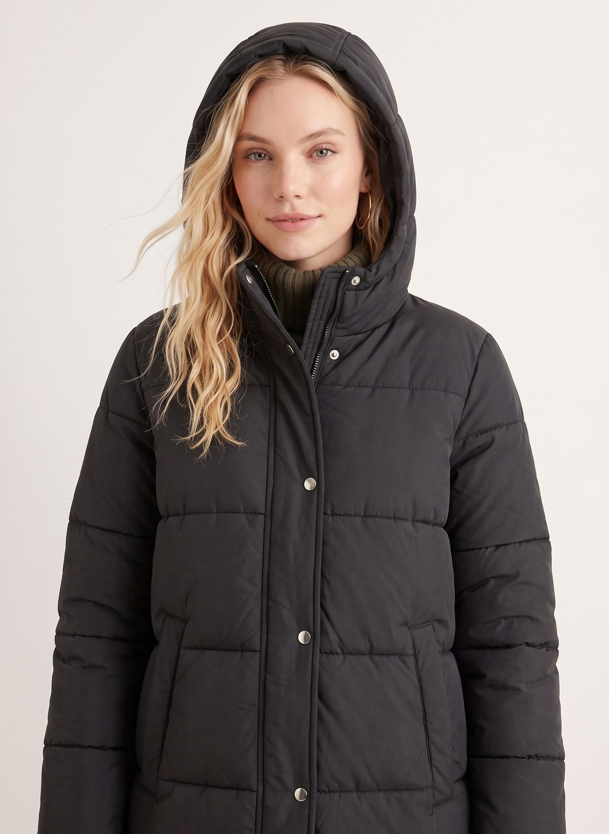 Long straight quilted puffer jacket KOOKAI Black